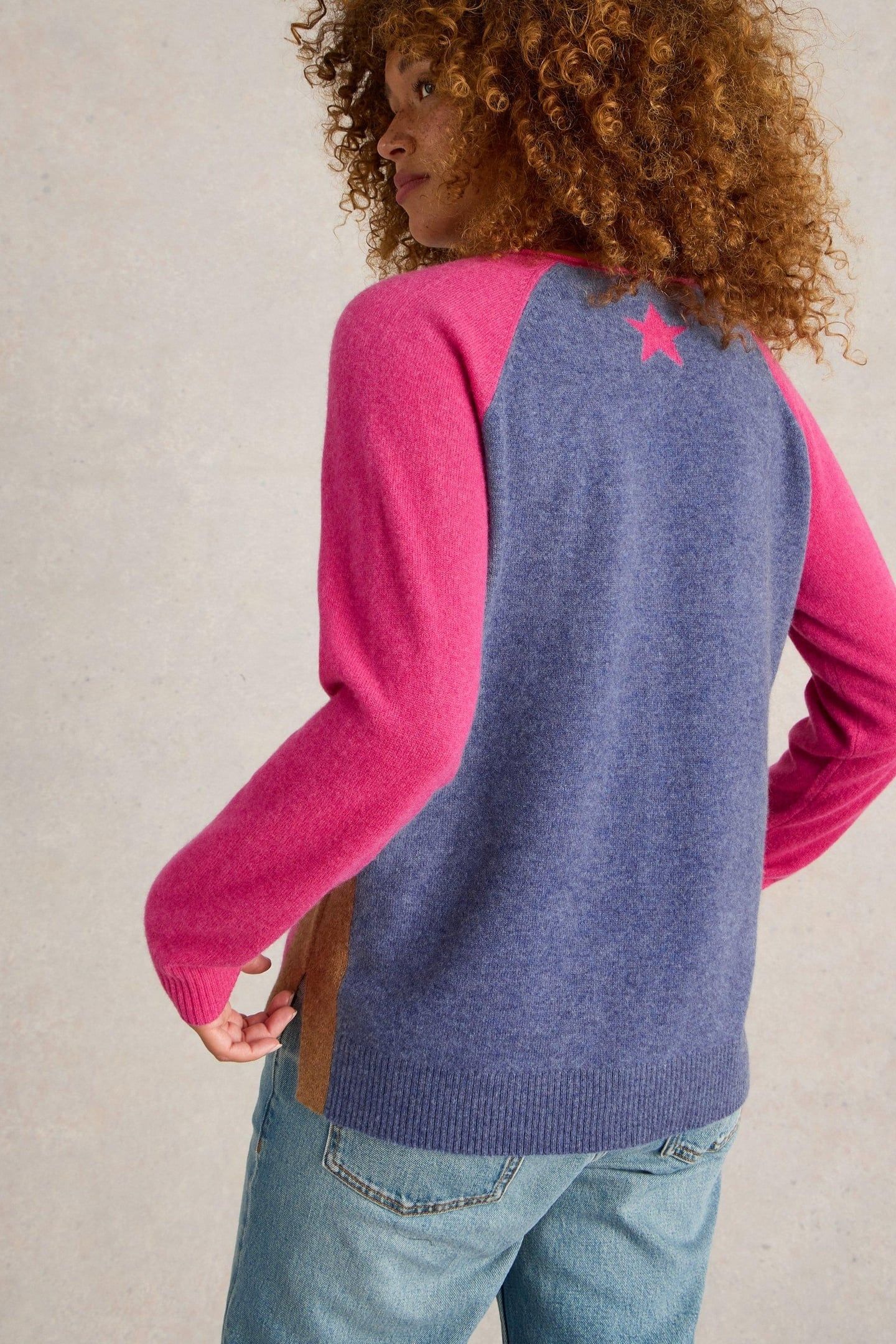 VERITY V NECK CASHMERE JUMPER PINK MULTI 2