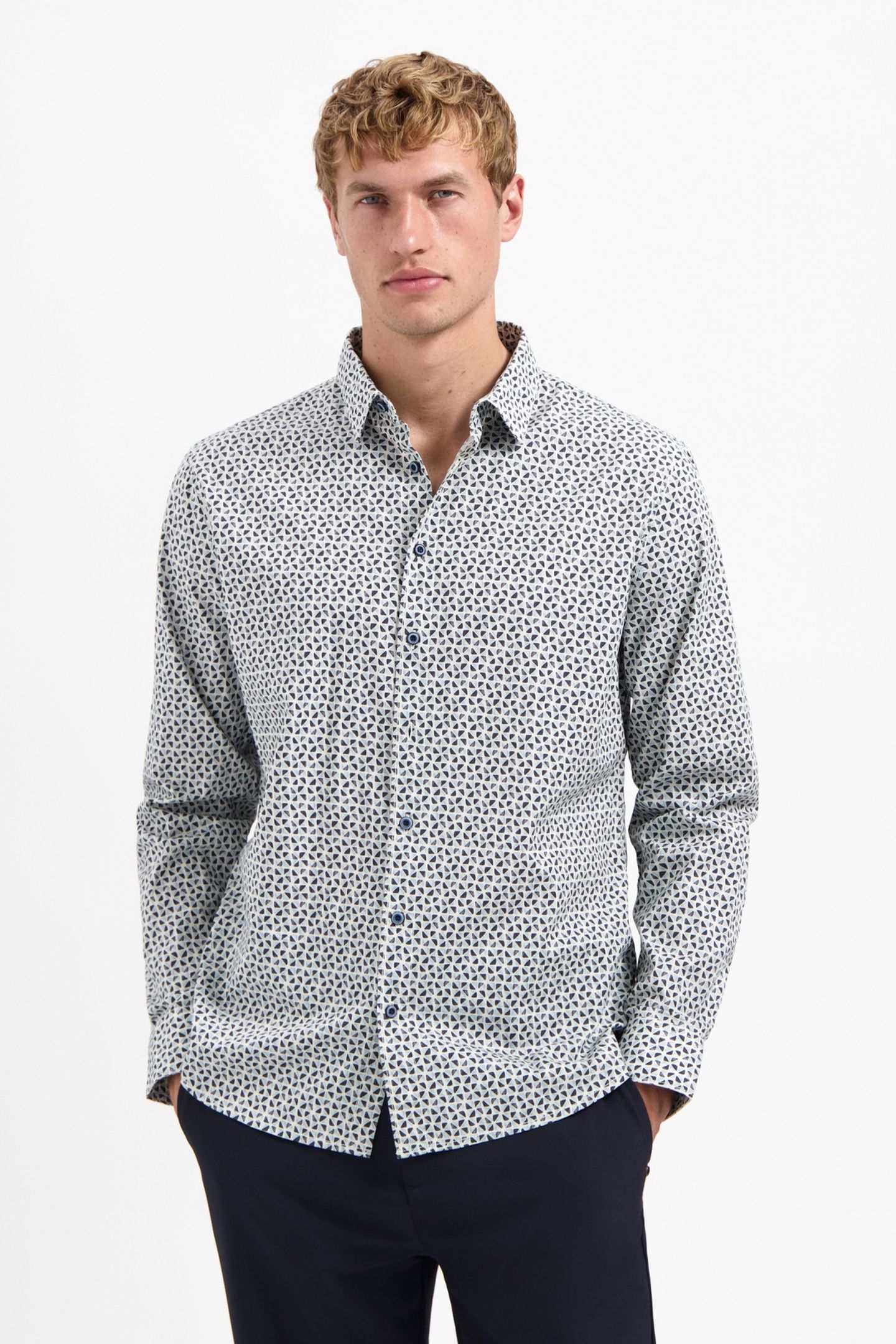 SHIRT STRETCH ALLOVER PRINTED DUSTY BLUE 1