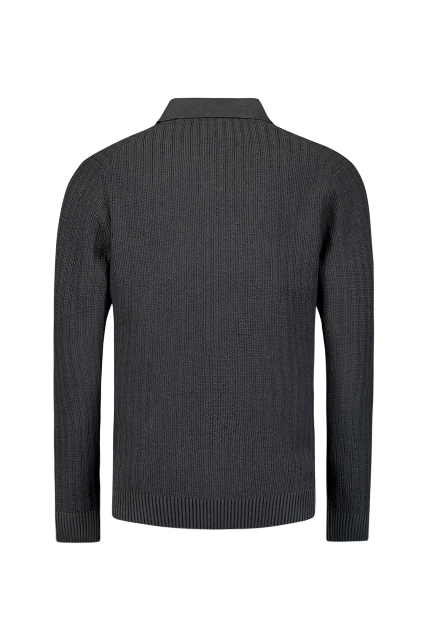 PULLOVER OPEN POLO COLLAR RELIEF KNIT DARK GREY 2