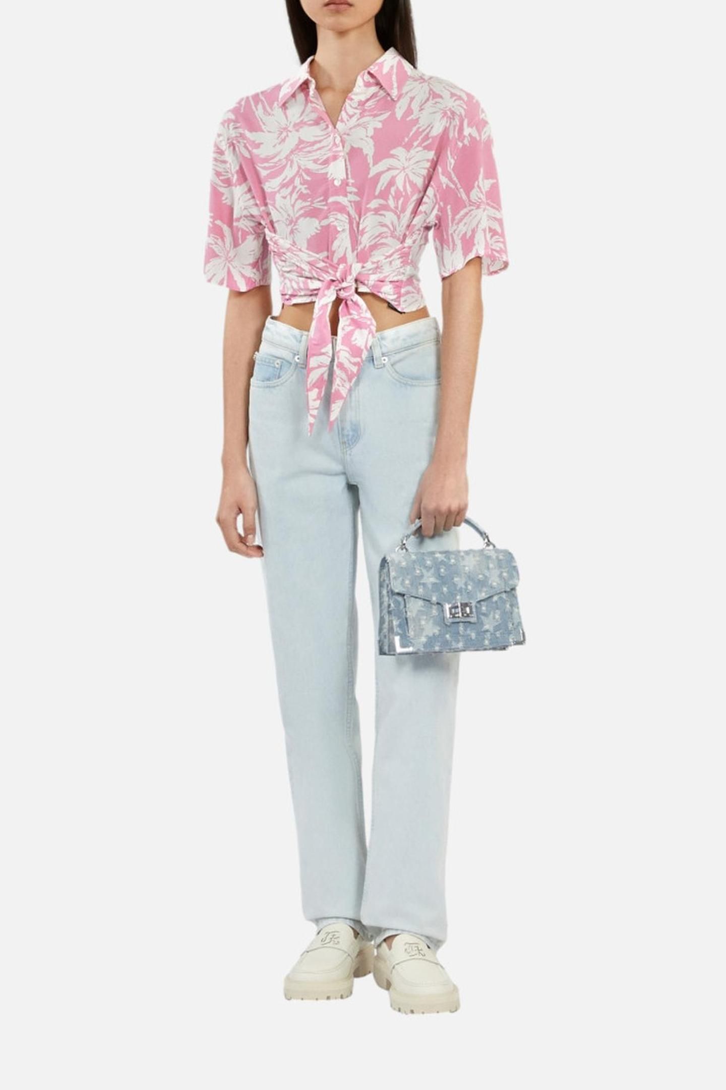 SHORT-SLEEVED SHIRT WITH BOW DETAIL PINK-WHITE 2