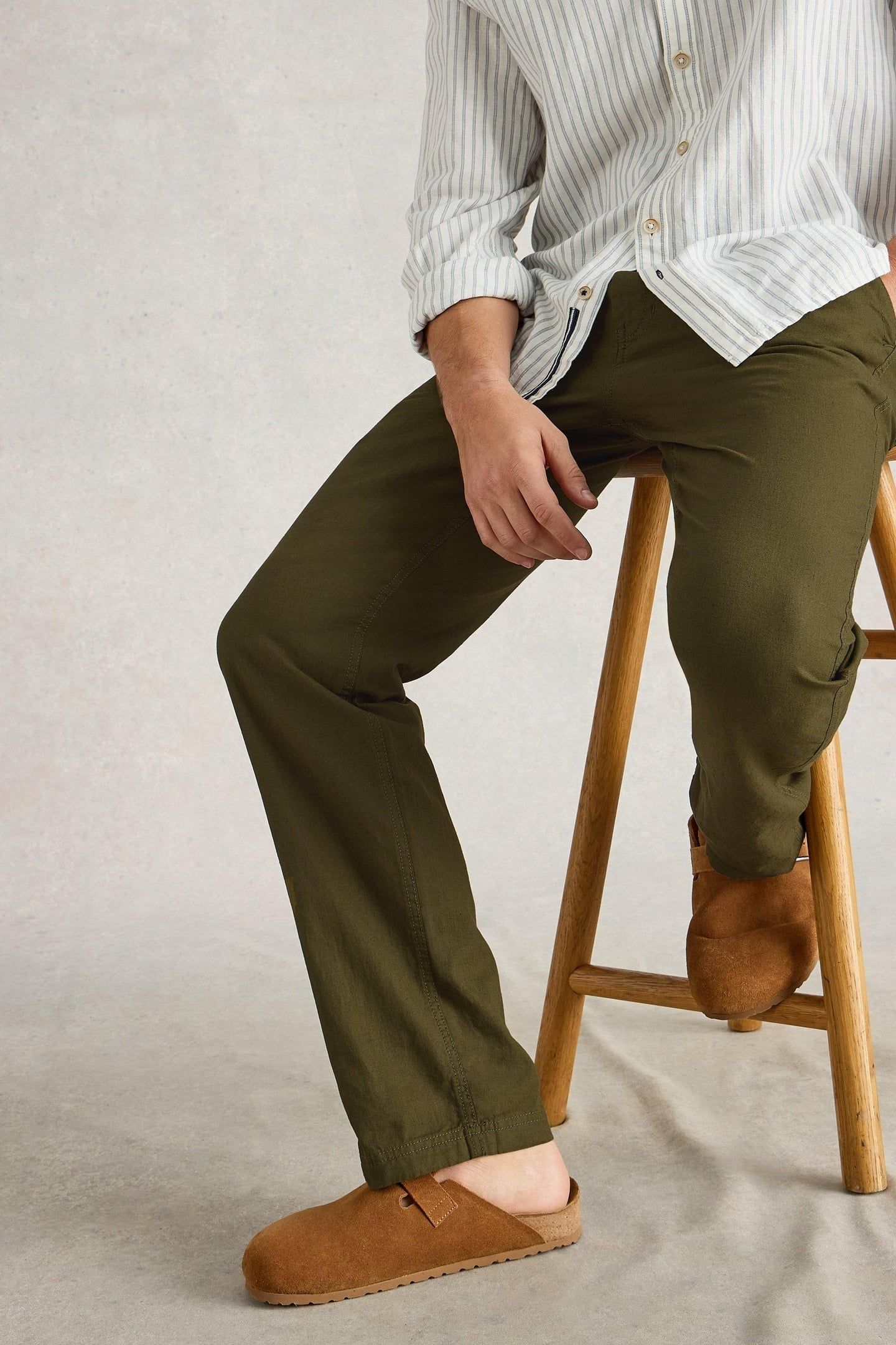 DRAWSTRING LINEN BLEND TROUSER KHAKI GREEN 6