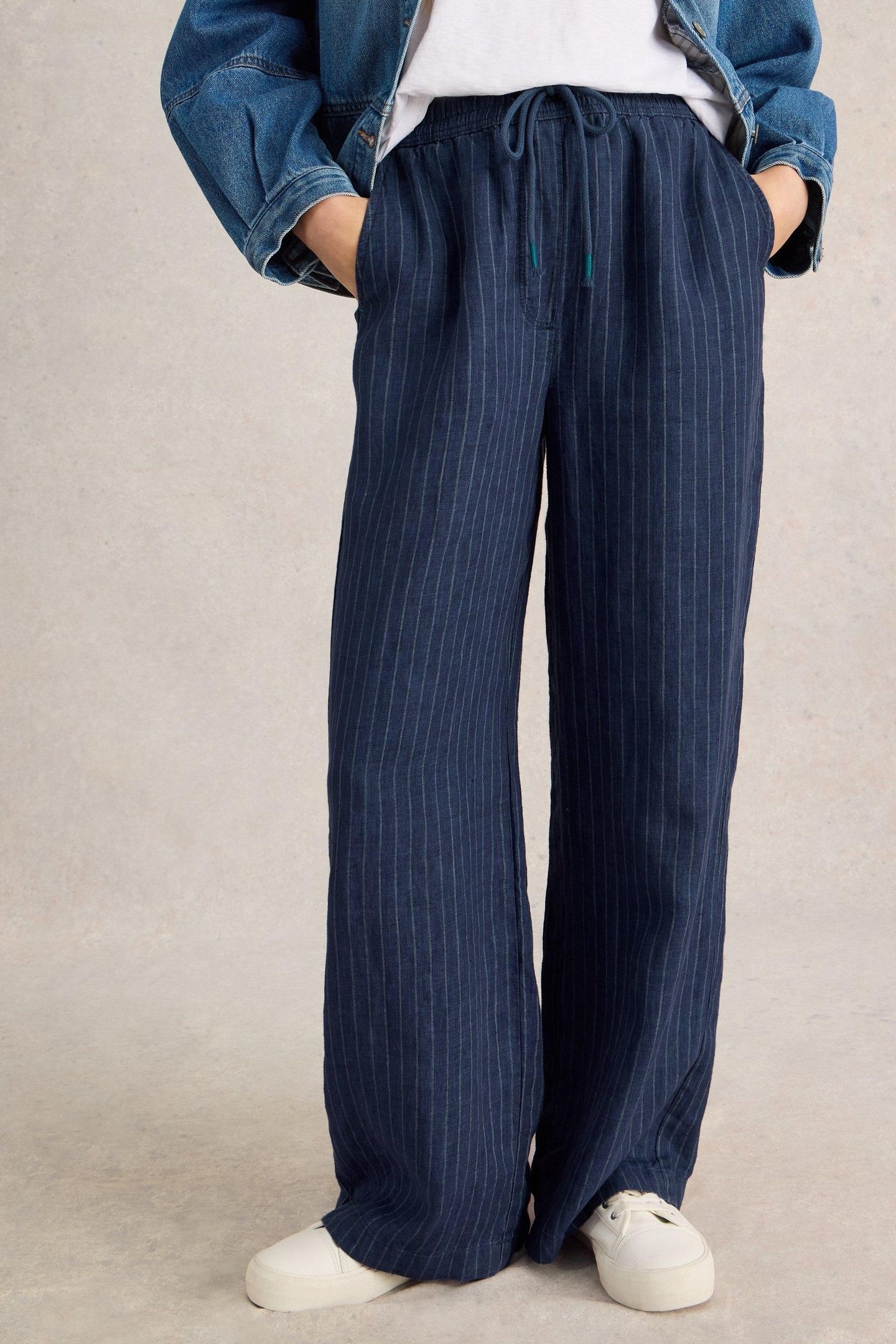 BELLE LINEN WIDE LEG TROUSER NAVY MULTI 2