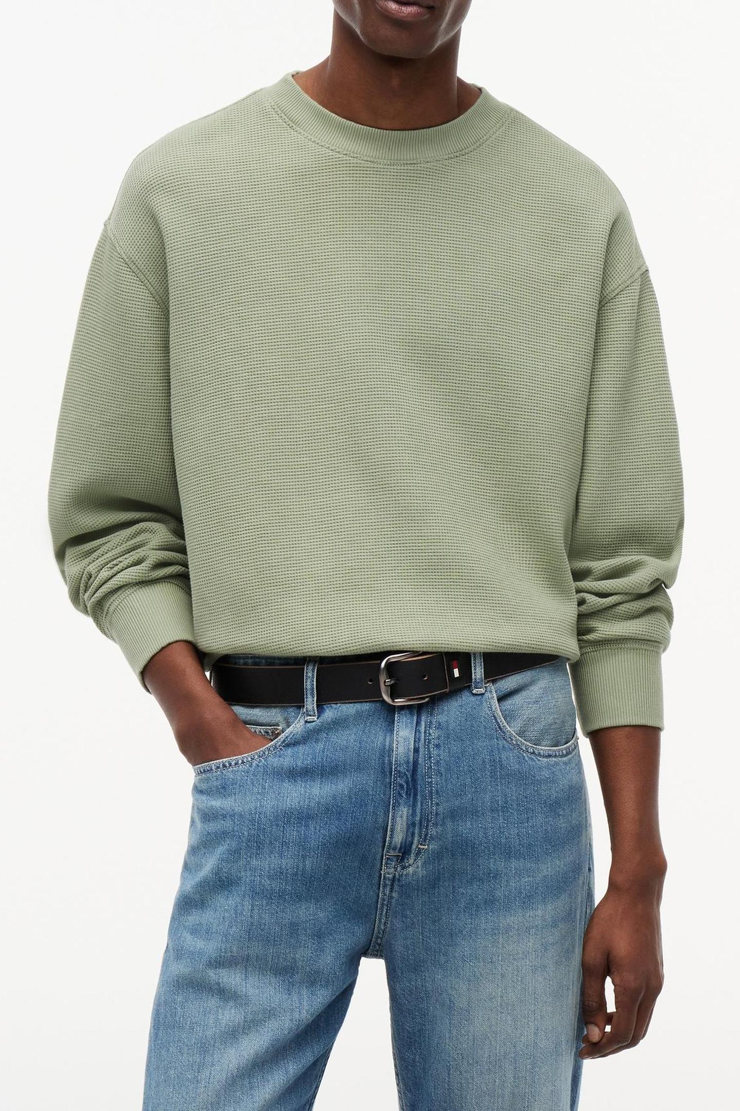 RELAXED WASHED WAFFLE KNIT SPRING OLIVE 1