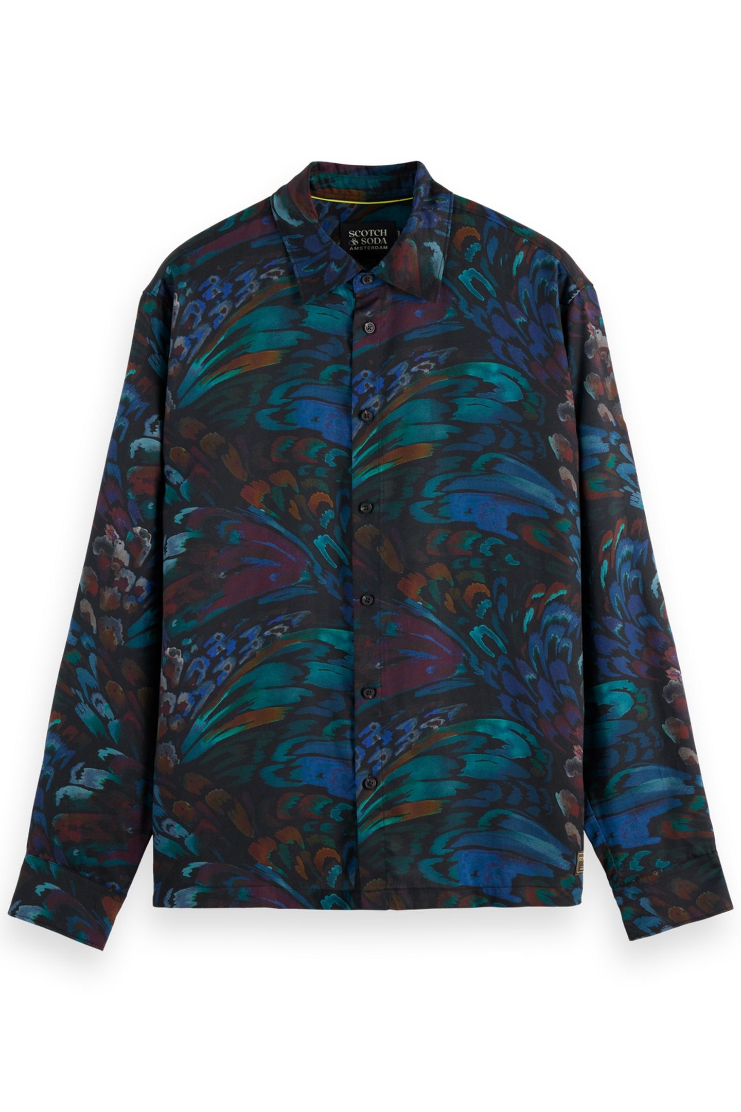 PRINTED RELAXED-FIT SHIRT INK BLUE FEATHERS AOP 3