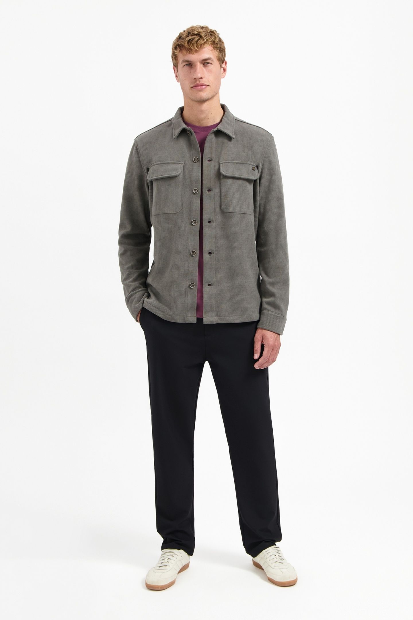 OVERSHIRT BUTTON RELIEF SWEAT DARK CLAY 2