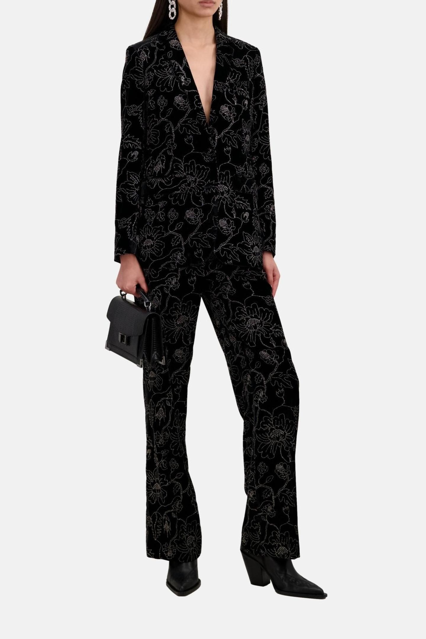 CLASSIC COLLAR SUIT JACKET IN VELVET WITH GLITTERS BLACK 1