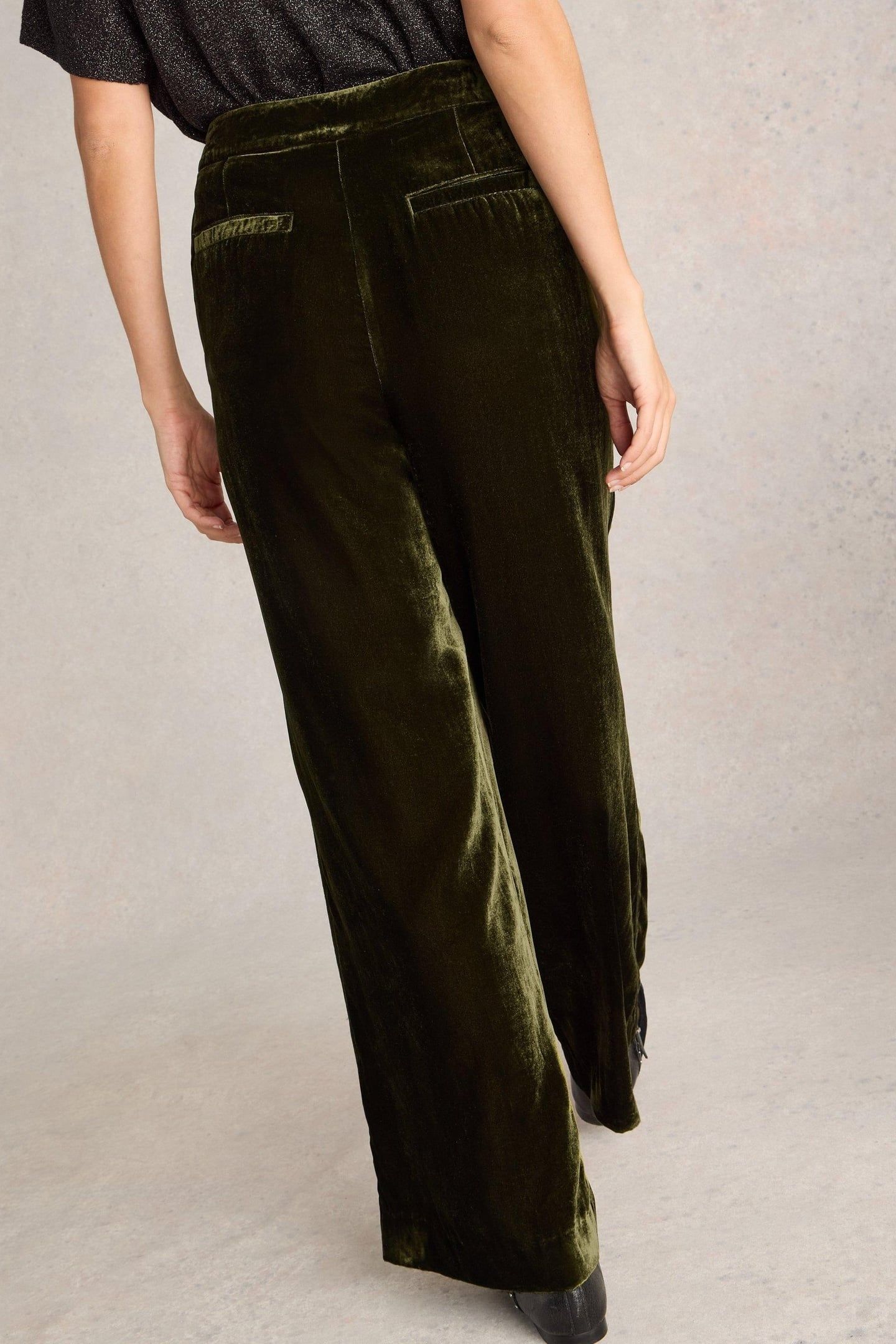 BELLE WIDE LEG VELVET TROUSER KHAKI GREEN 2