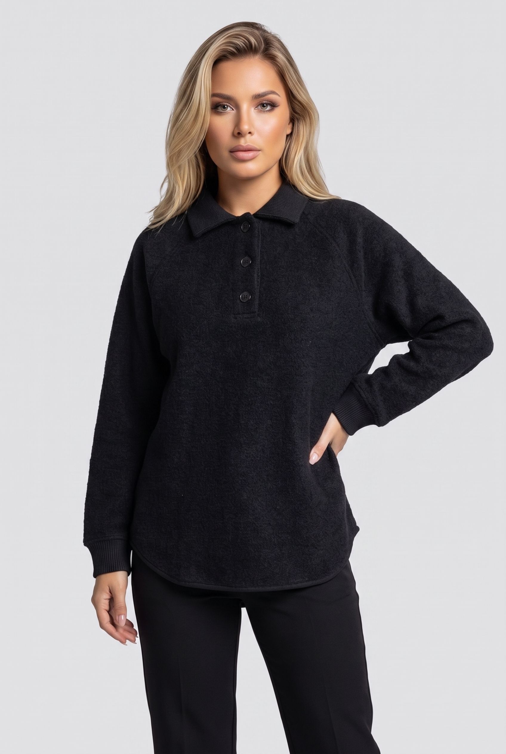 BODIL BOILED WOOL POLO BLACK 1