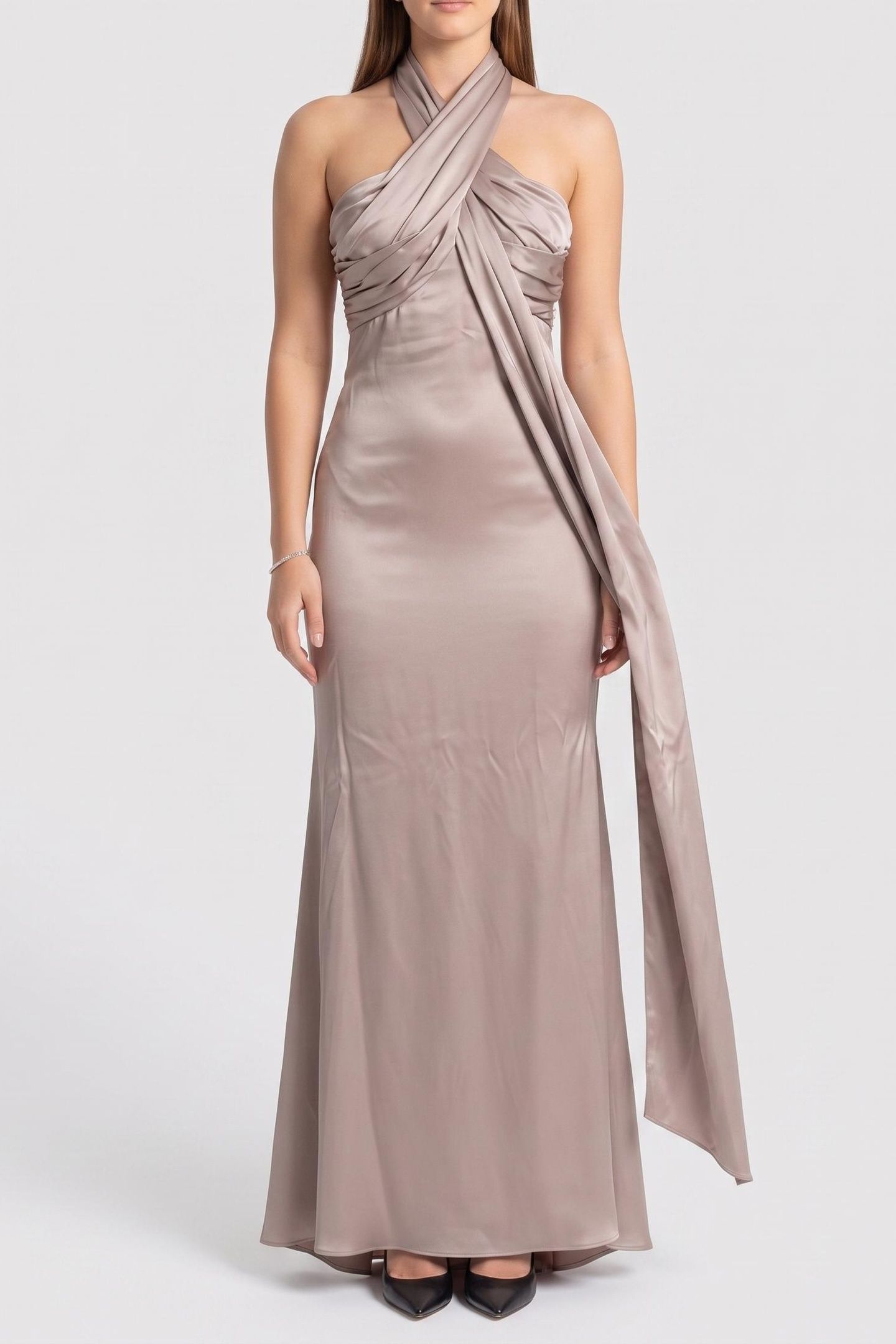 ARETHA HALTER KNOT L VELVET TAUPE 1