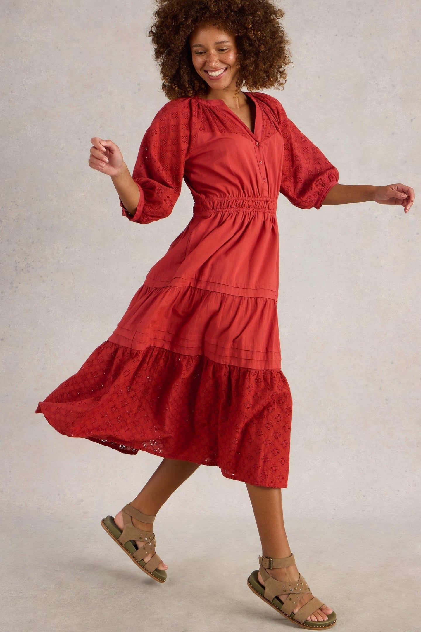 WILLOW BRODERIE DRESS DARK RED 2