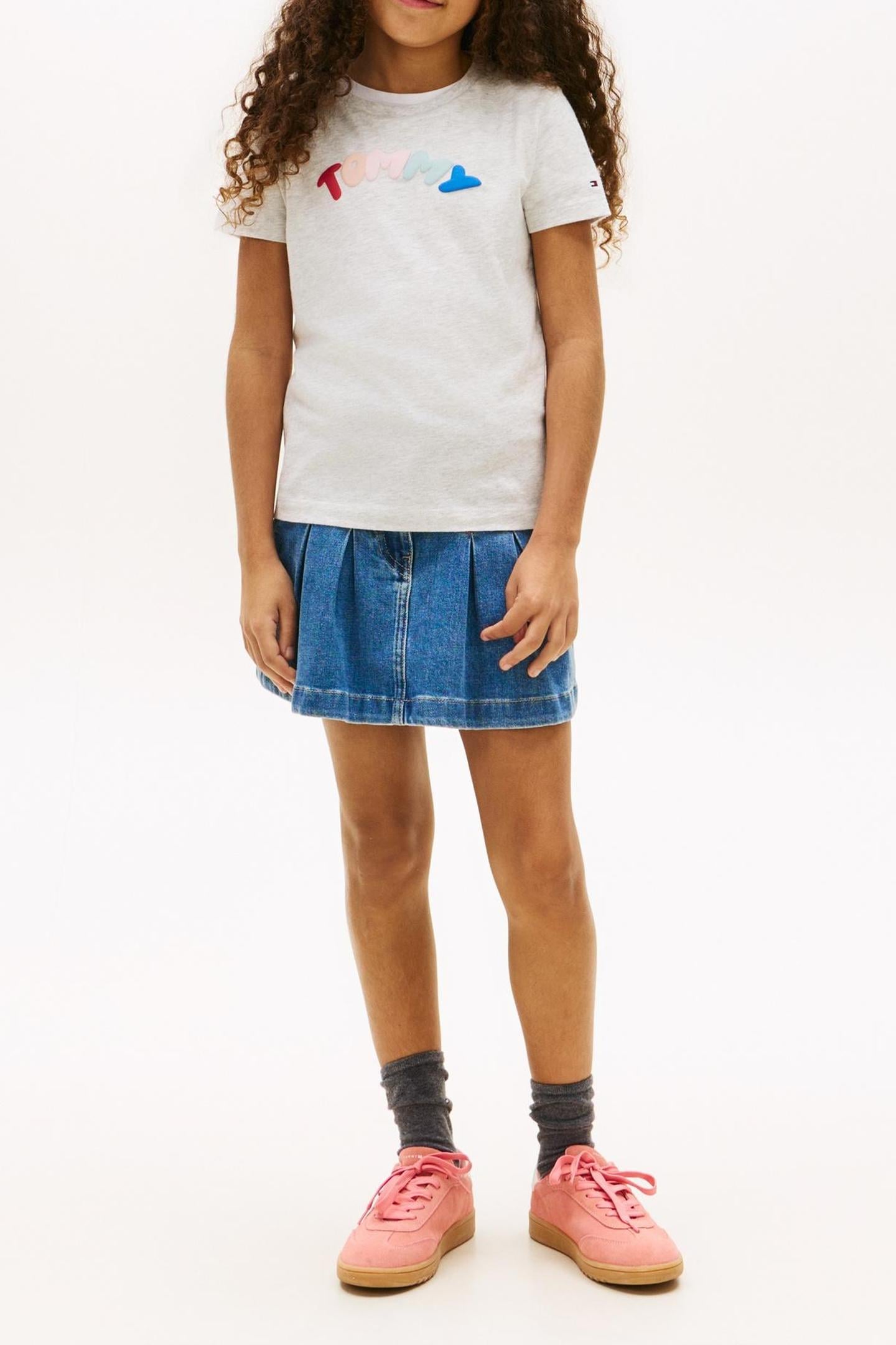 GIRLS TOMMY PUFF PRINT TEE LIGHT GREY HEATHER 2