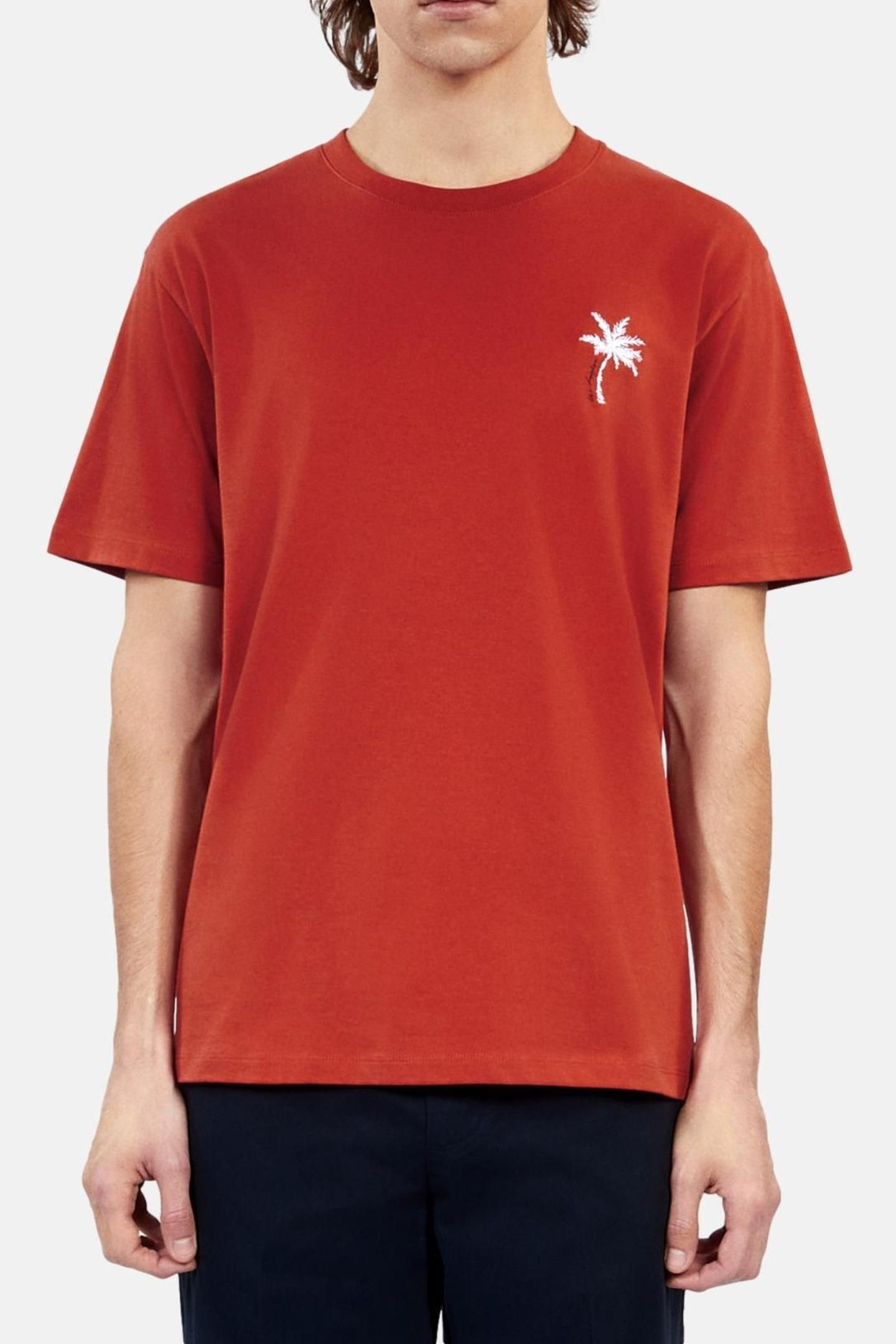 SHORT-SLEEVED T-SHIRT WITH PALM TREE EMBROIDERY RED BRIQUE 1