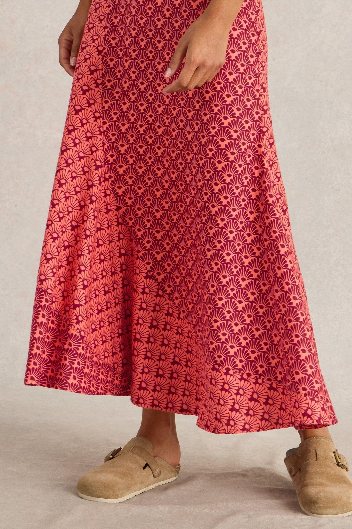 SARA LINEN BLEND MAXI SKIRT RED MULTI 3