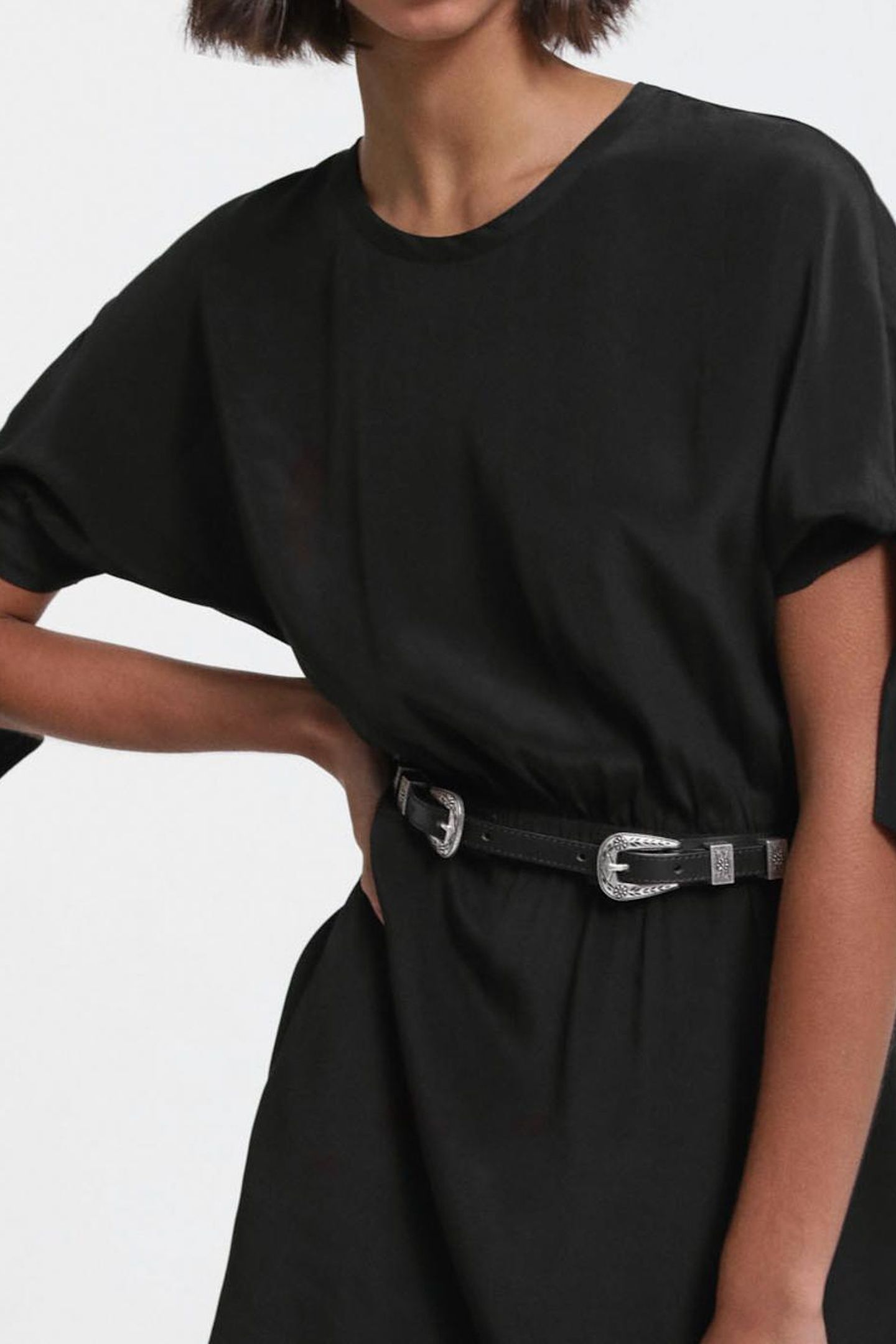 SHORT DRESS WITH SHORT SLEEVES AND ELASTIC WAIST BLACK 7