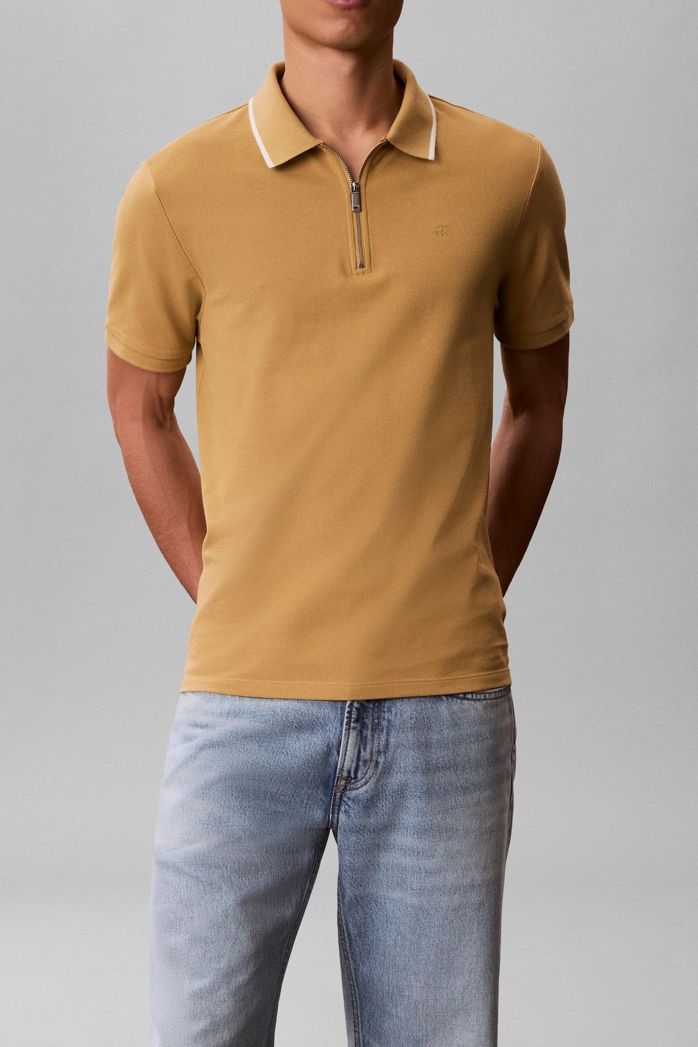 SS TIPPED ZIP PIQUE POLO ANTELOPE 1