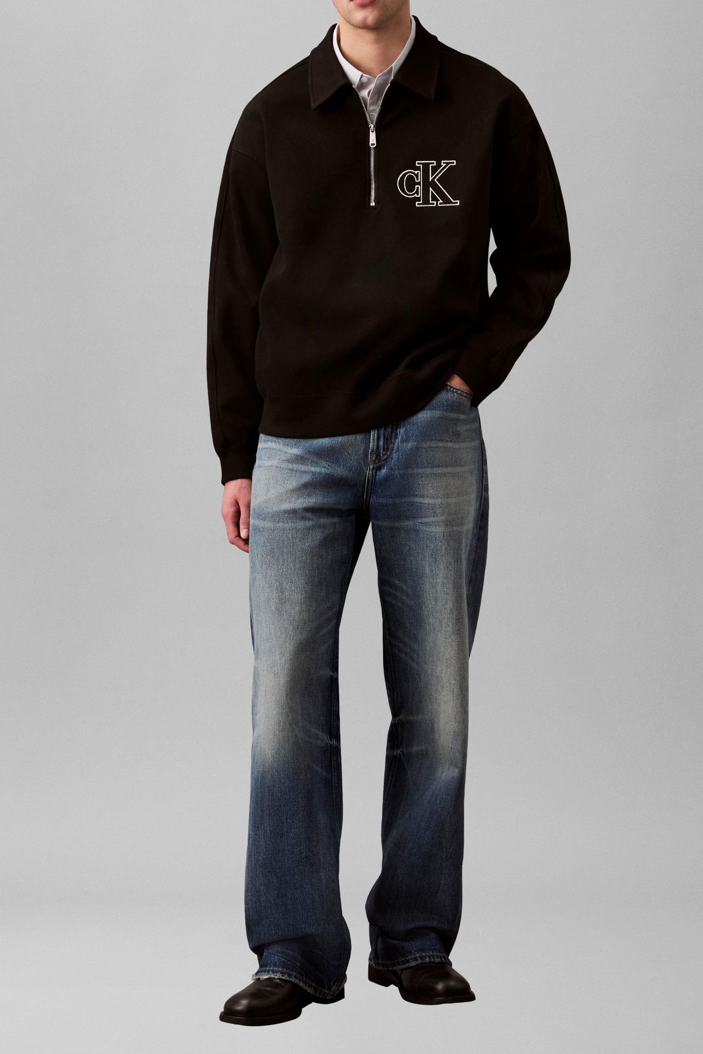 LONG SLEEVE DOUBLE KNIT RIB LOGO BLACK 3