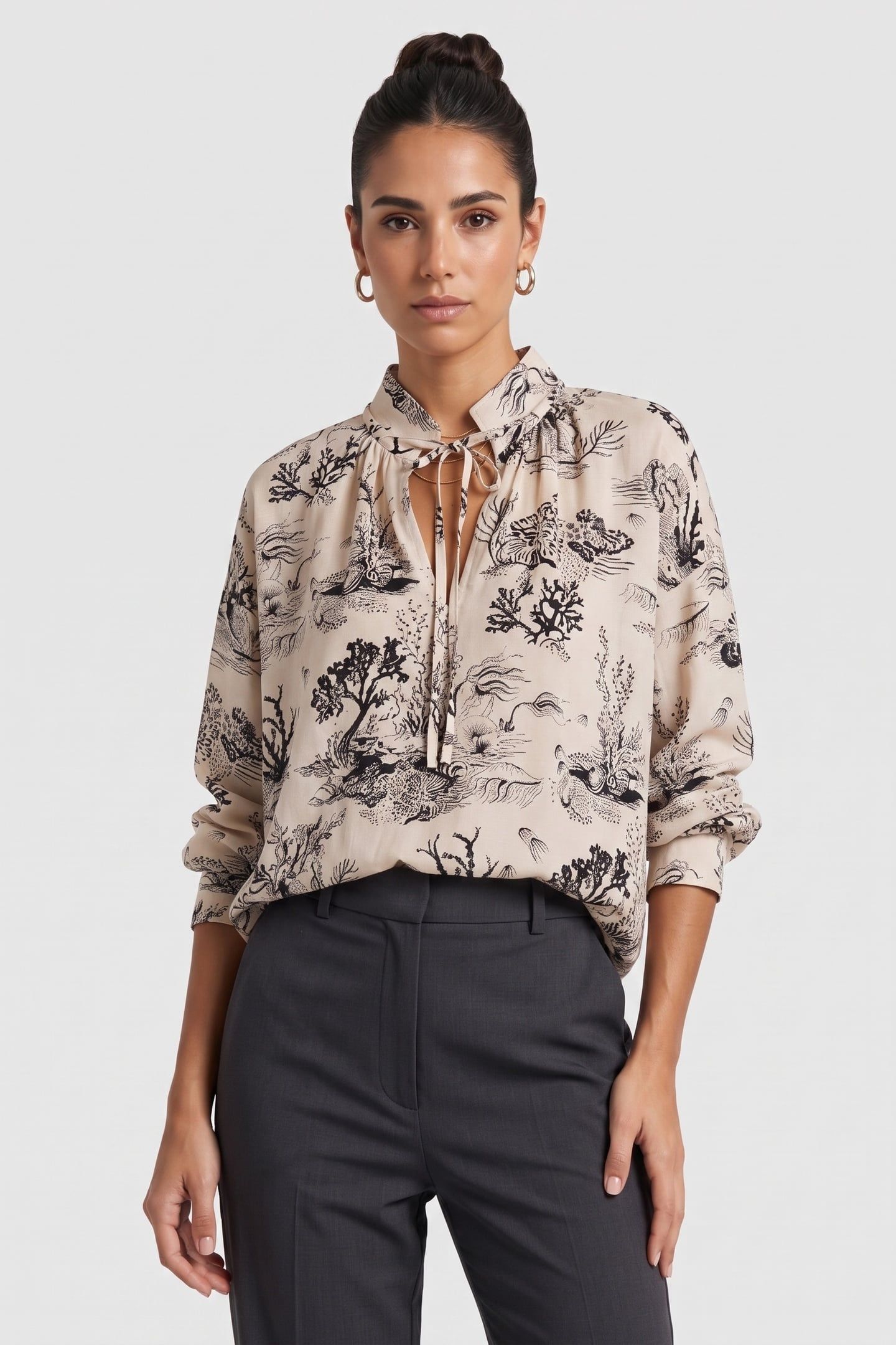 HAWA PRINTED BLOUSE BEIGE 1