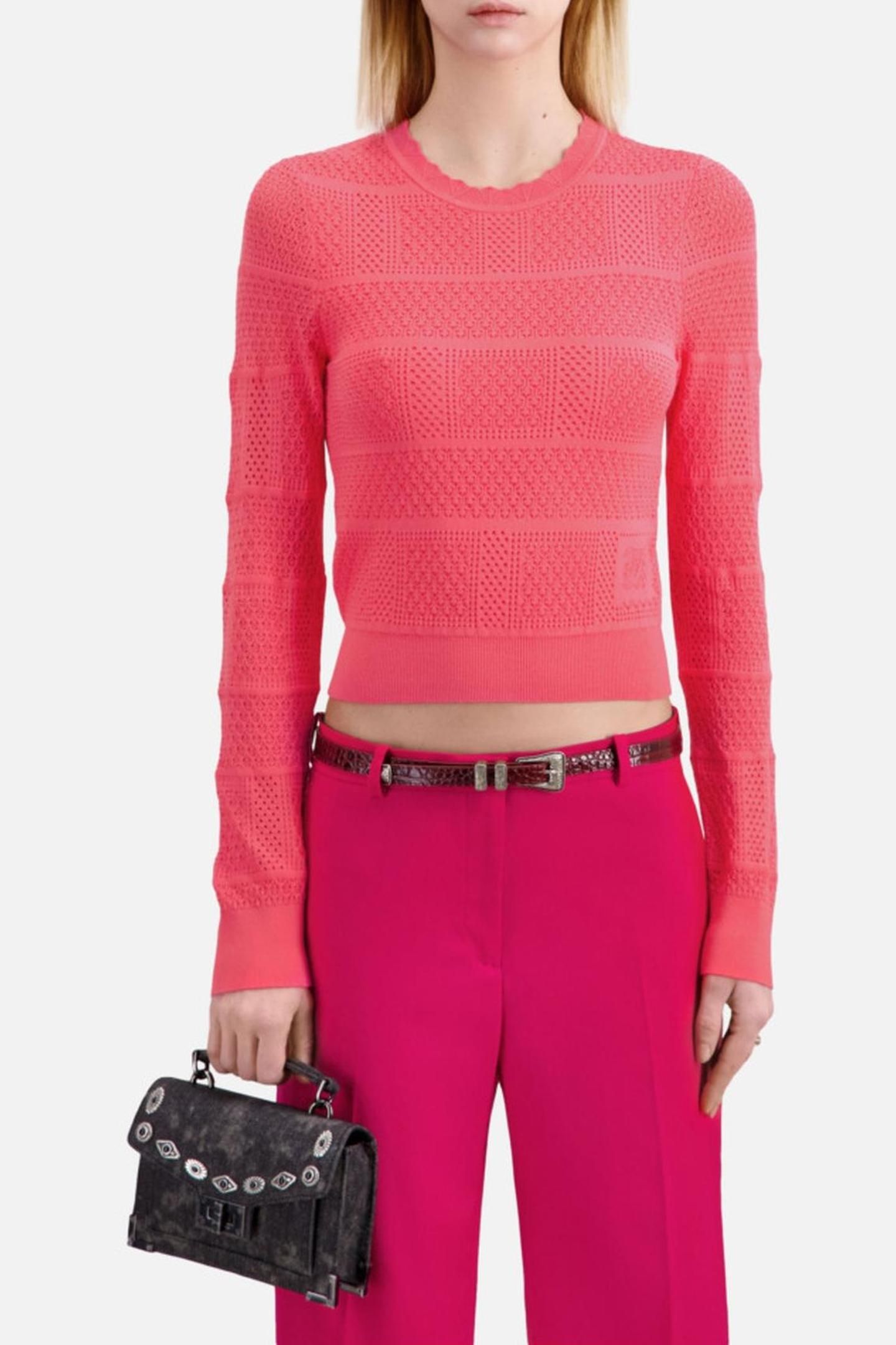 LONG-SLEEVED SWEATER WITH PATCHWORK POINTS RETRO PINK 3
