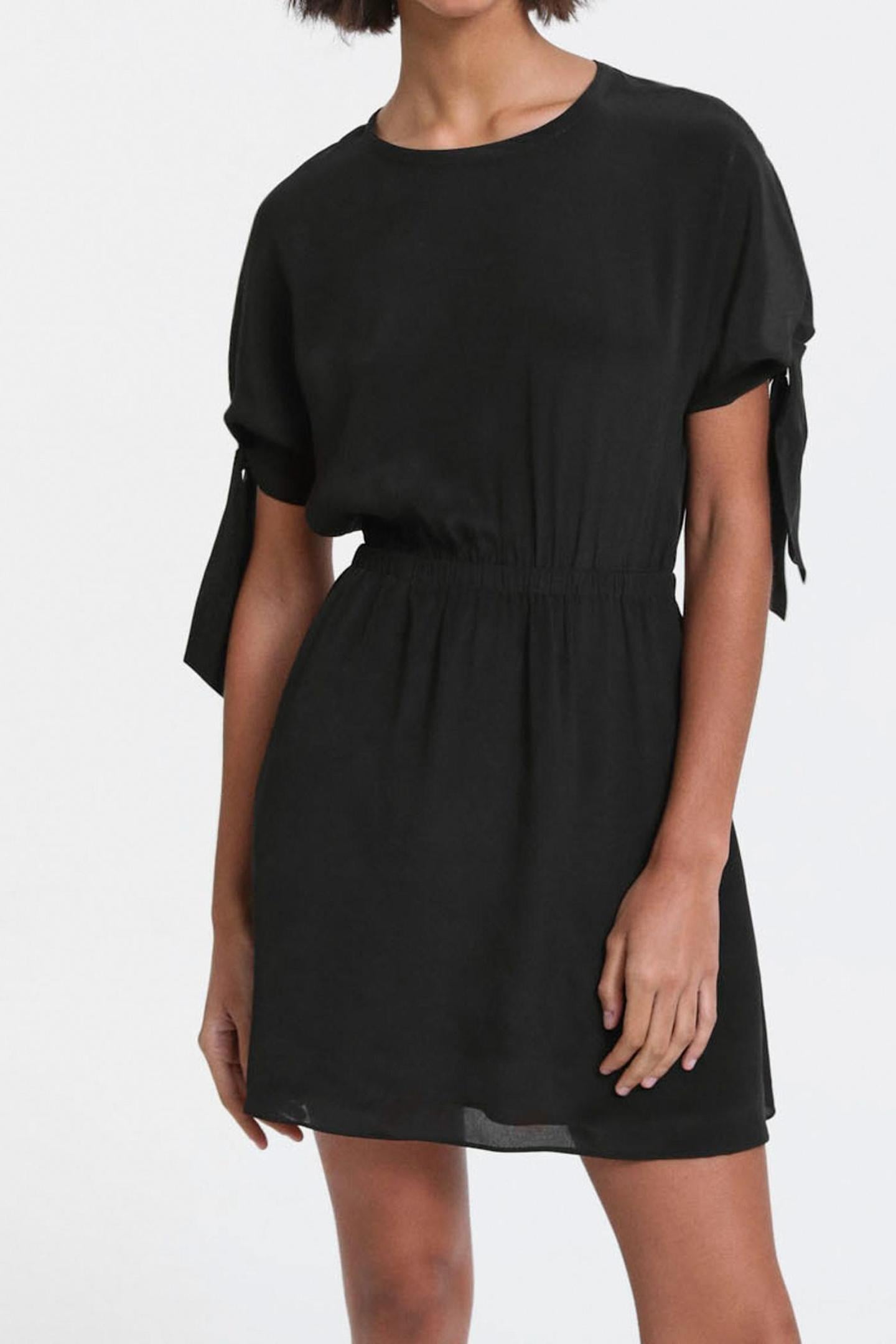 SHORT DRESS WITH SHORT SLEEVES AND ELASTIC WAIST BLACK 1