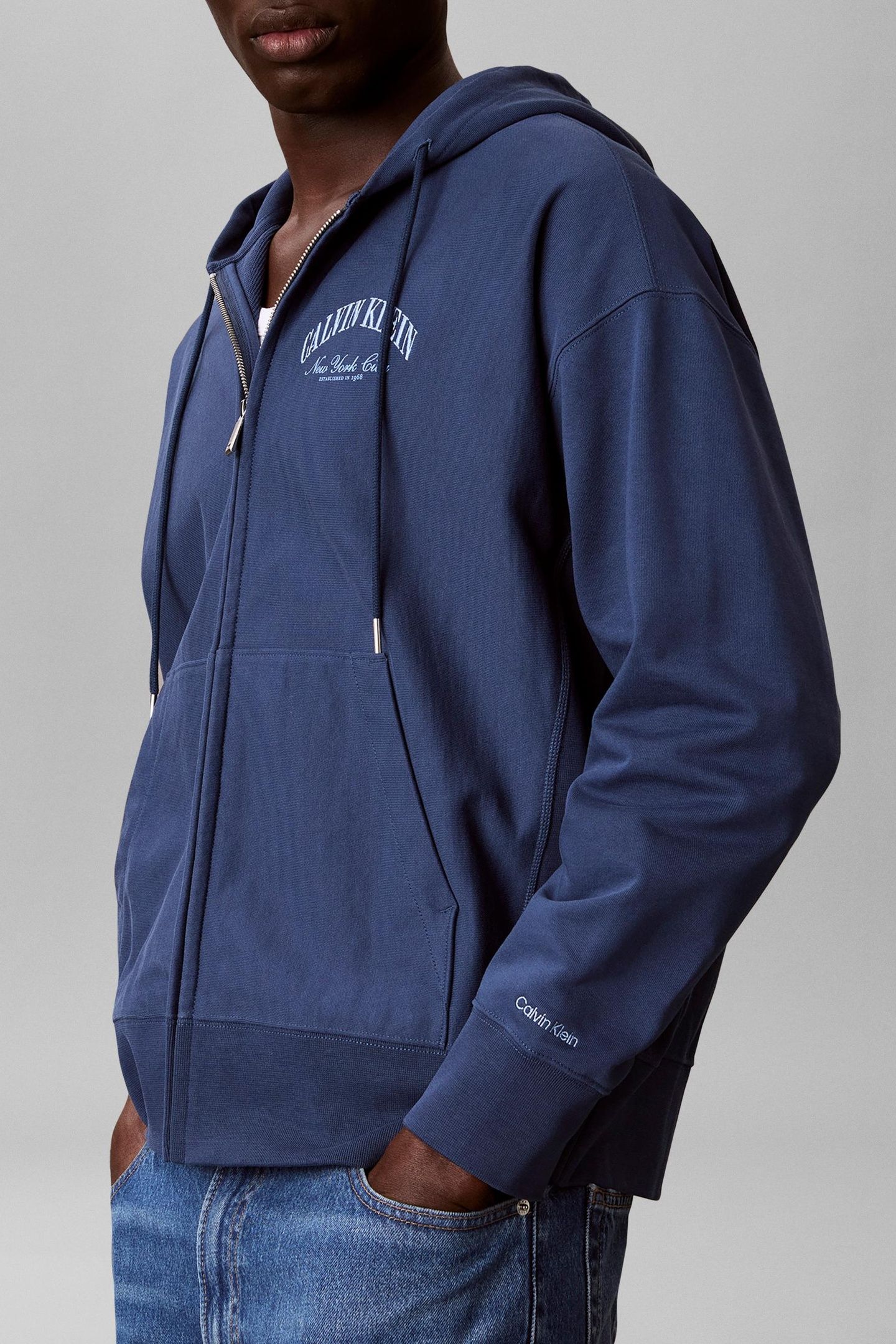 LONG SLEEVE PREMIUM TERRY CALVIN LOGO DARK DENIM 2