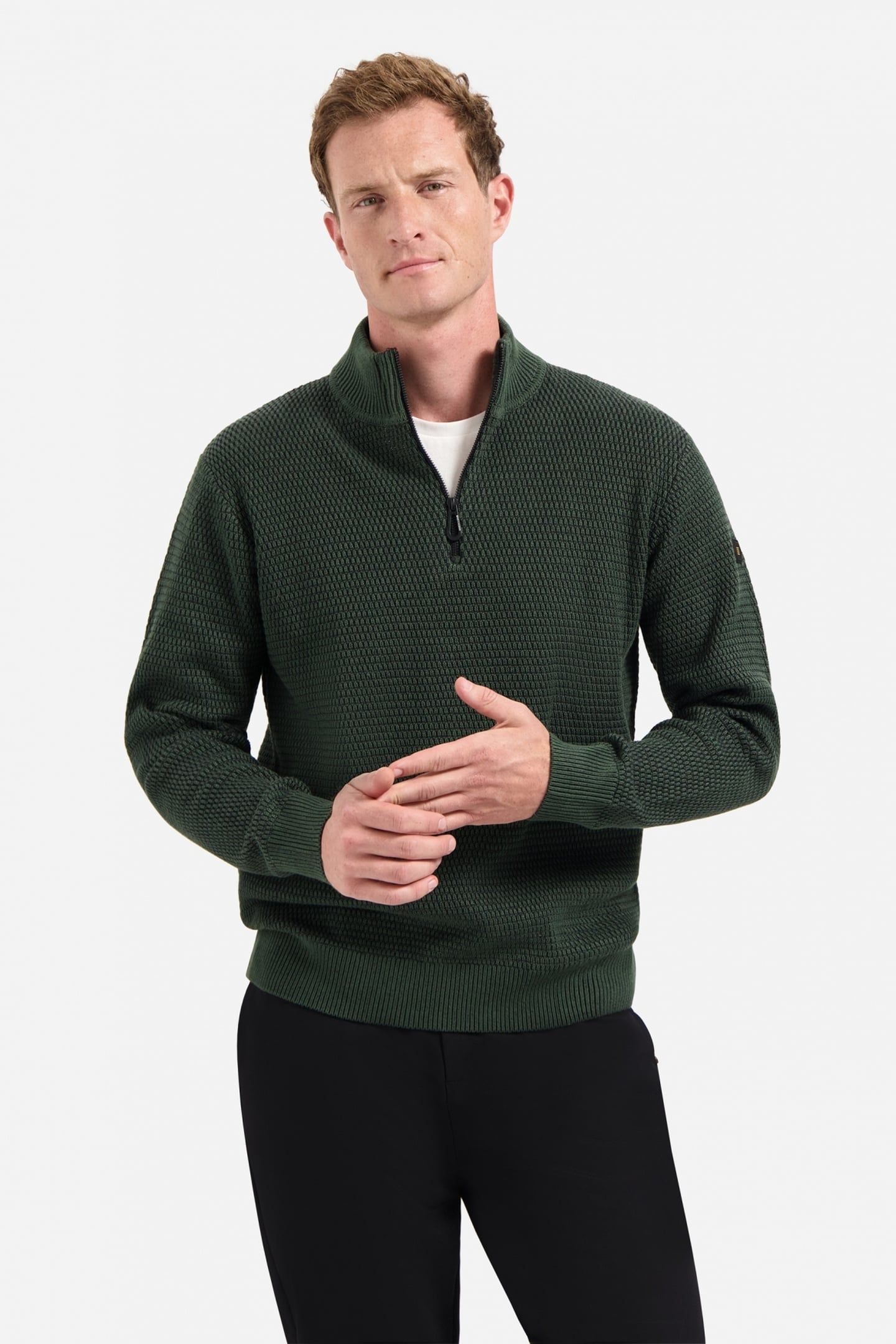 PULLOVER HALF ZIPPER 2 COLOURED MELANGE DARK GREEN 1
