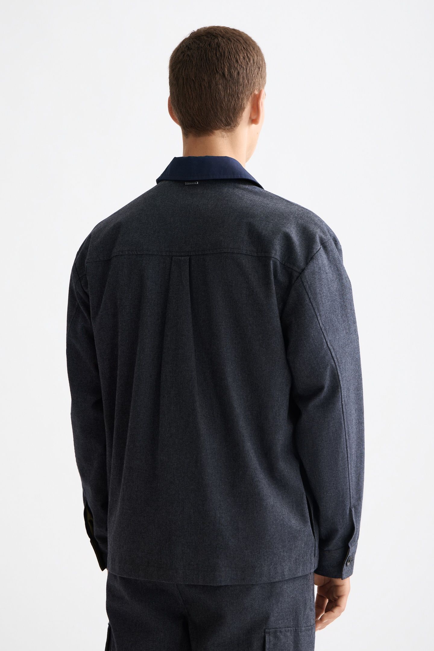 MELANGE COTTON-BLEND NYLON-TRIMMED ARMY OVERSHIRT GREY MELAN 3