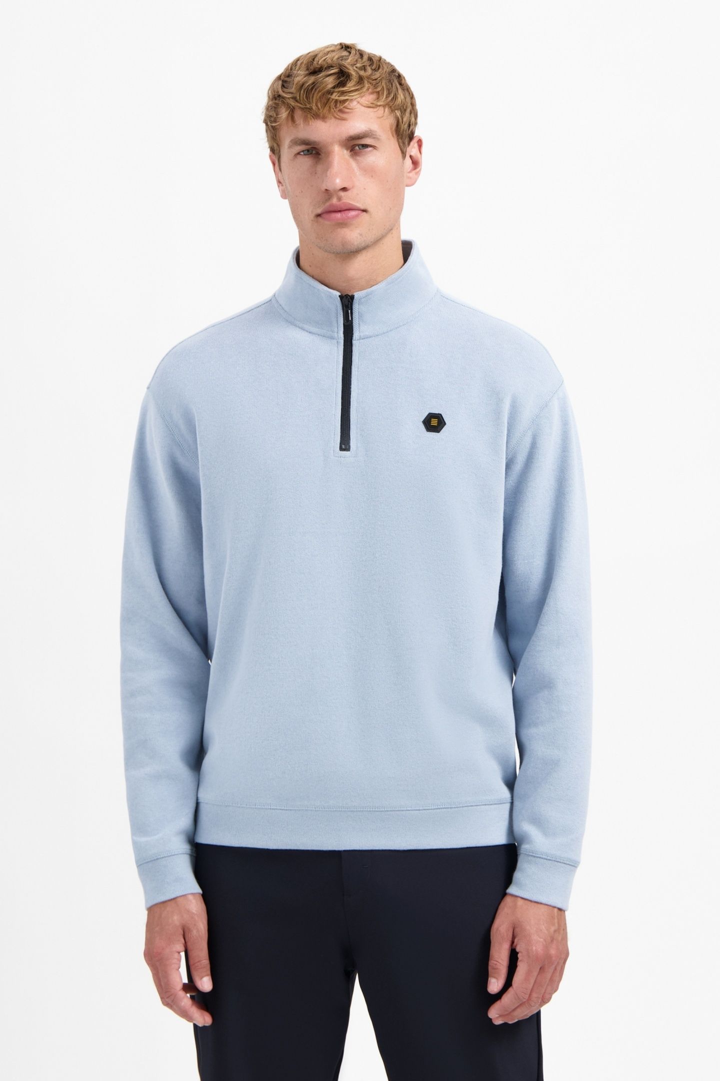 SWEATER HALF ZIP SOFT RIB RELAXED FIT DUSTY BLUE 1