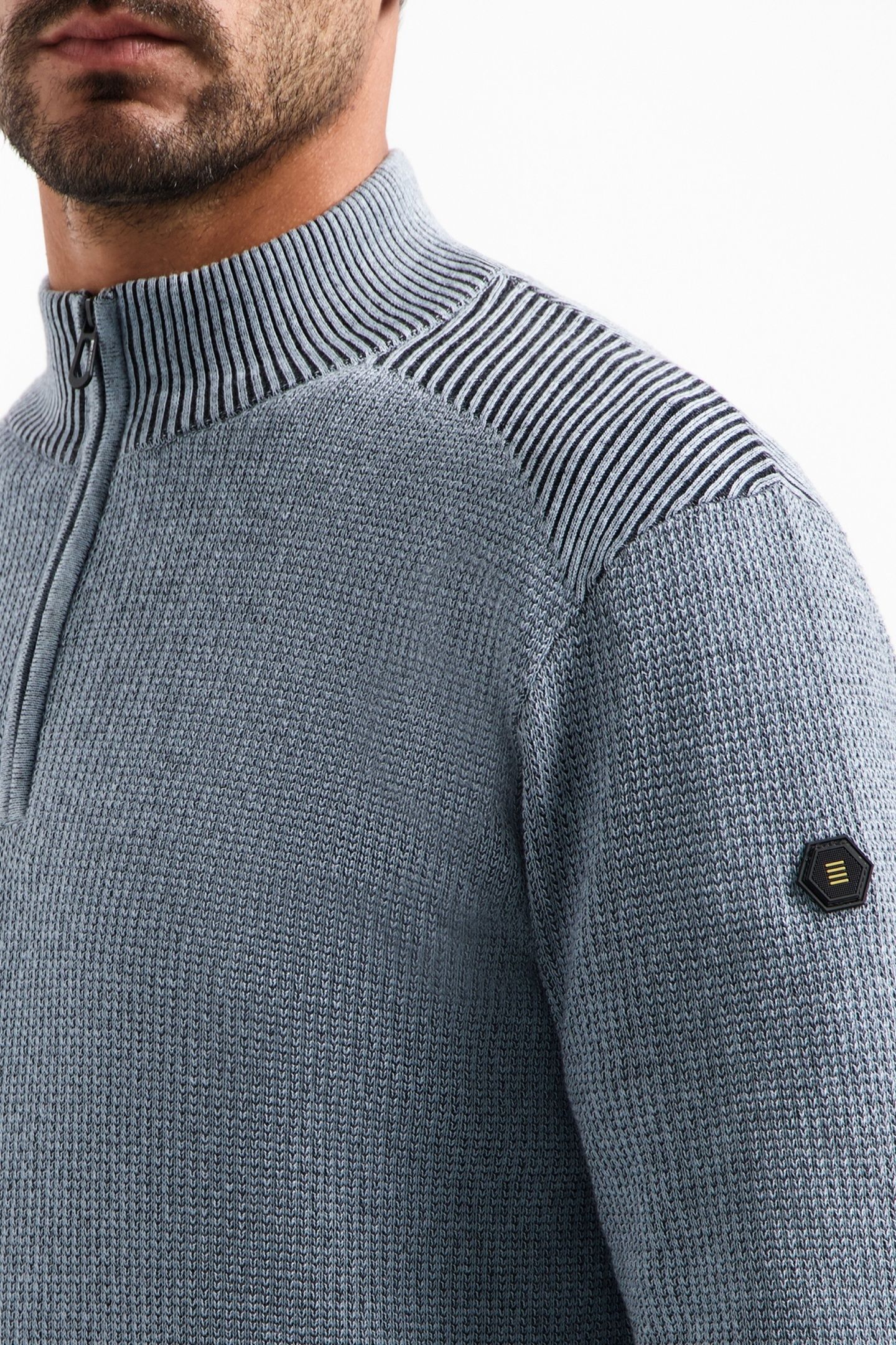 PULLOVER HALF ZIP PLATED STRUCTURE KNIT DUSTY BLUE 6