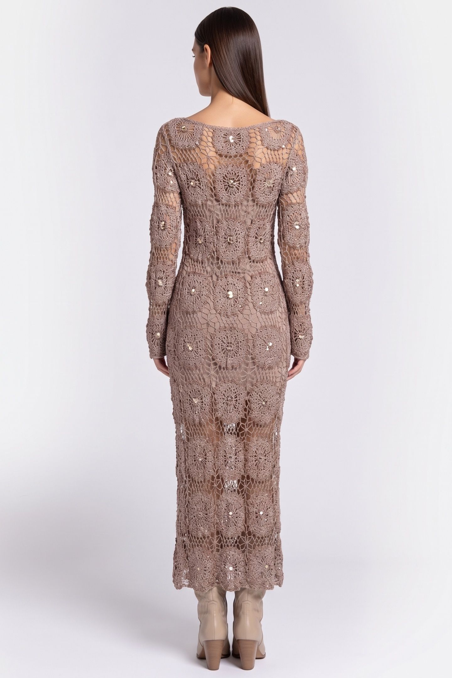 CHARLI CROCHET DRESS VELVET TAUPE 2