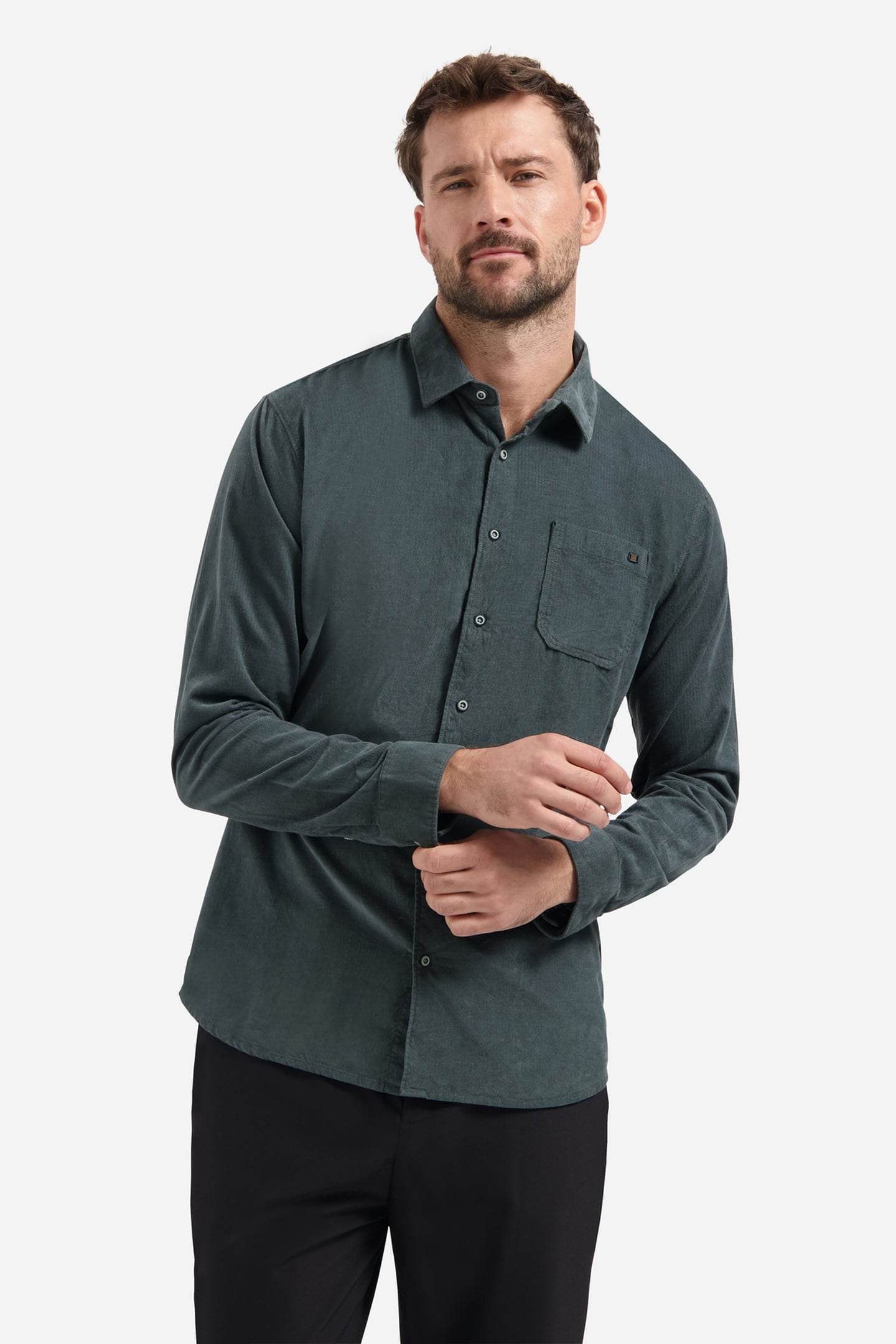 SHIRT HERRINGBONE FINE CORDUROY DARK STEEL 1
