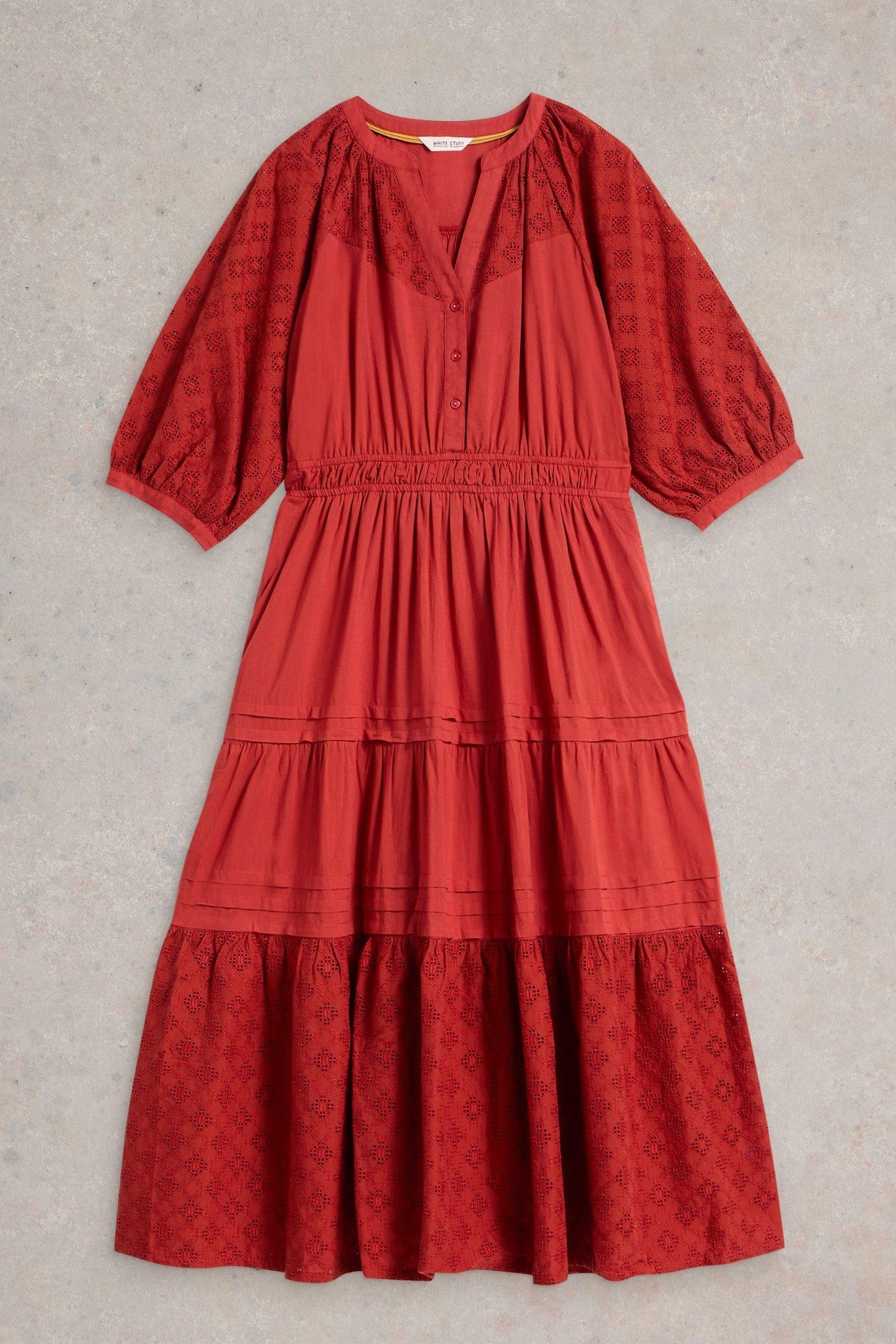 WILLOW BRODERIE DRESS DARK RED 4