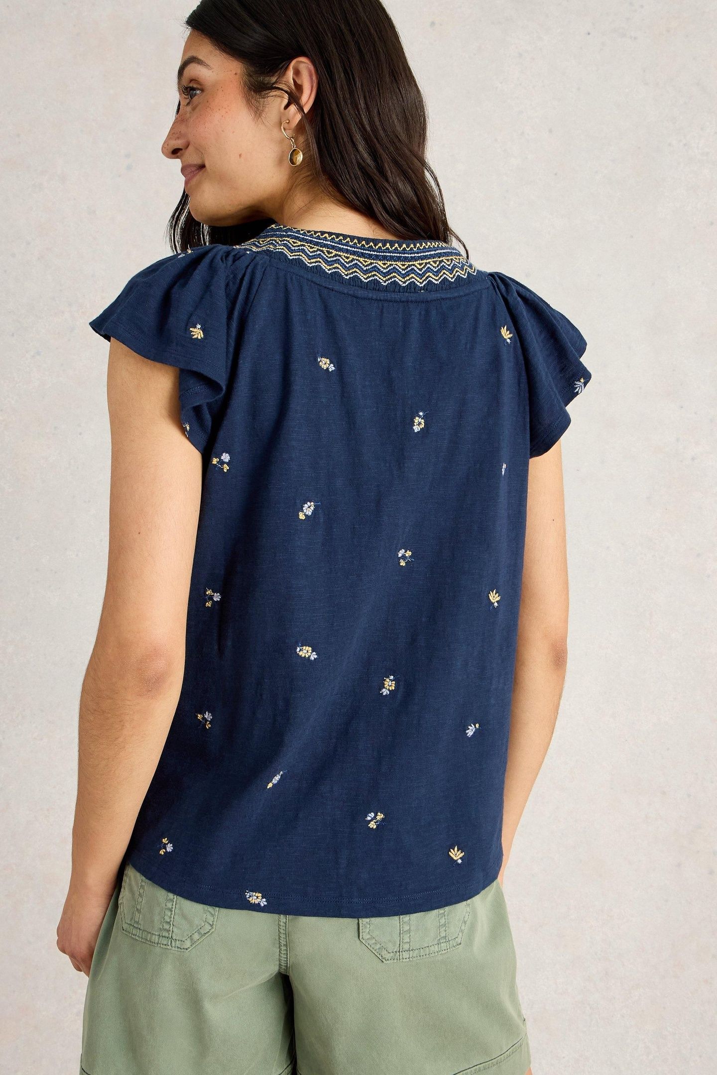 LUCIE EMBROIDERED TOP NAVY MULTI 3
