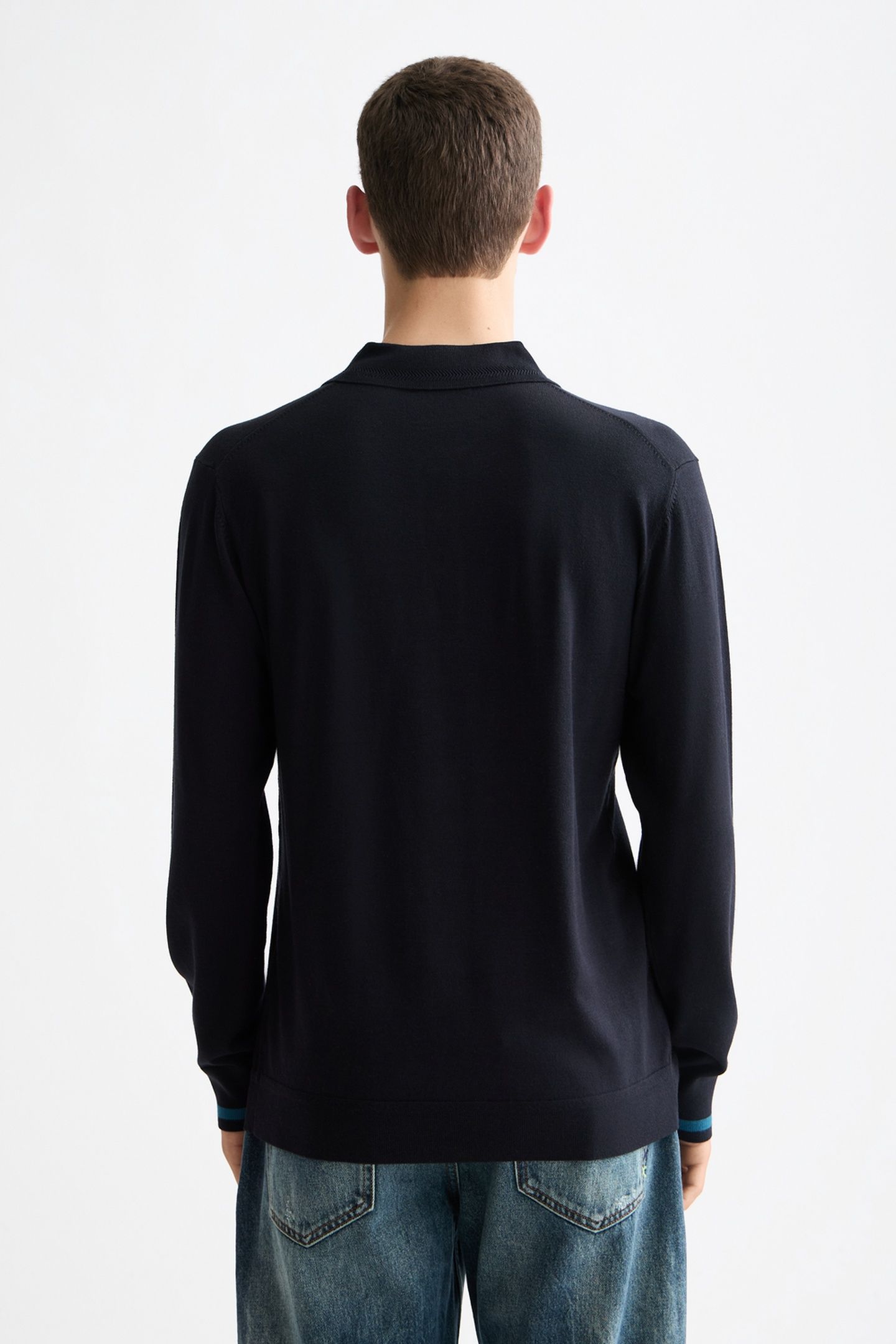 ECOVERO BLEND KNITTED LONG SLEEVE POLO ANTHRACITE 2