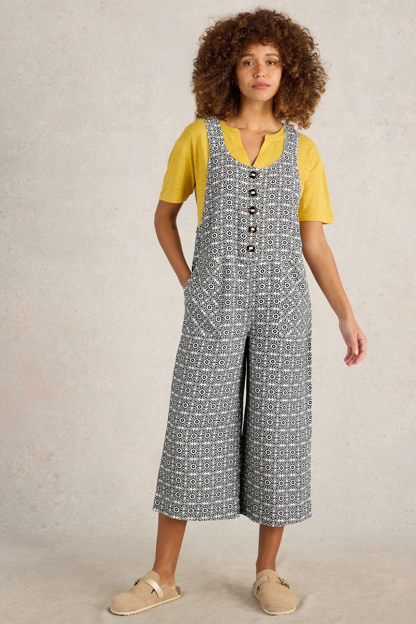VIOLA LINEN DUNGAREE WHITE PRINT 2