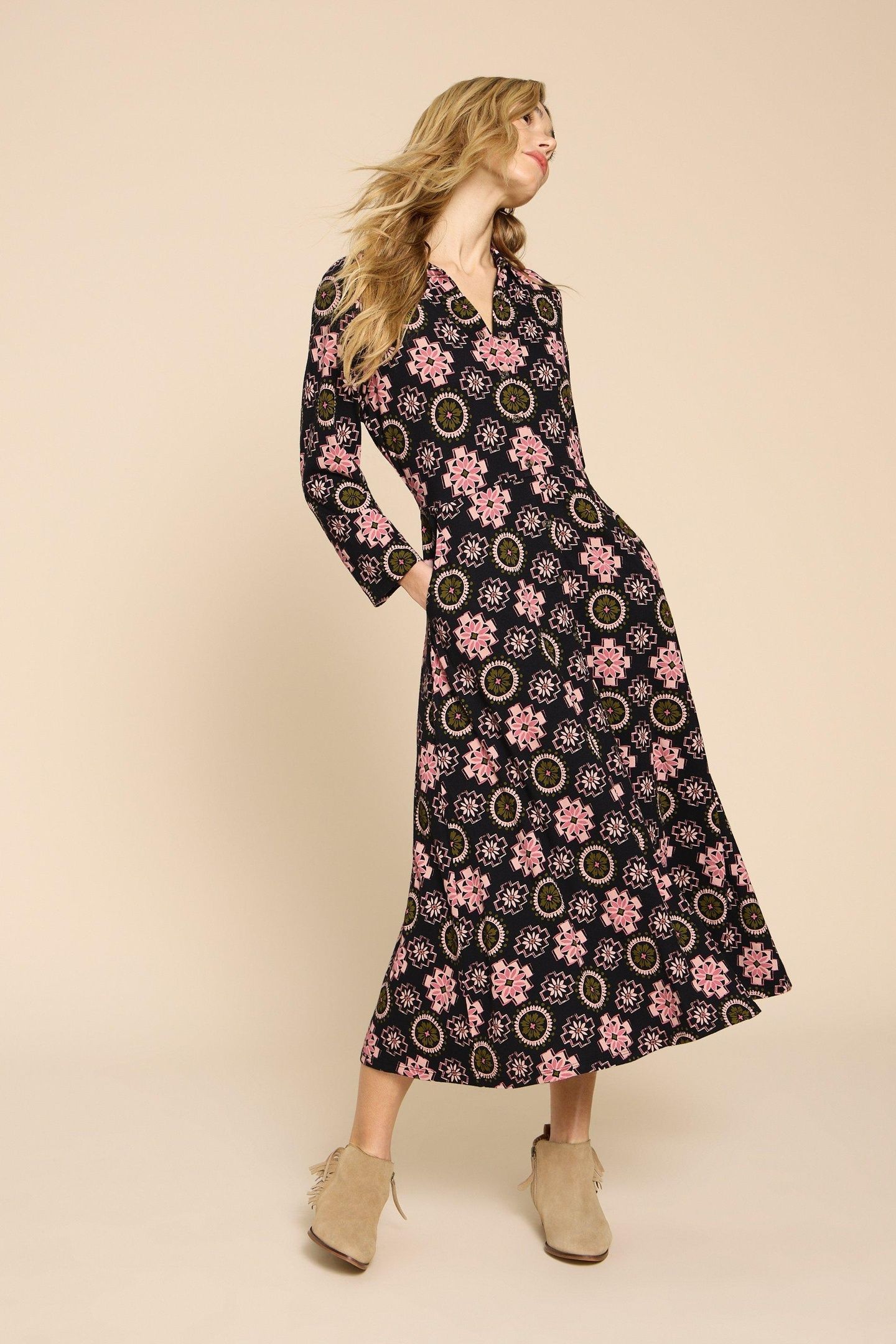 ADA JERSEY SHIRT DRESS BLACK MULTI 1