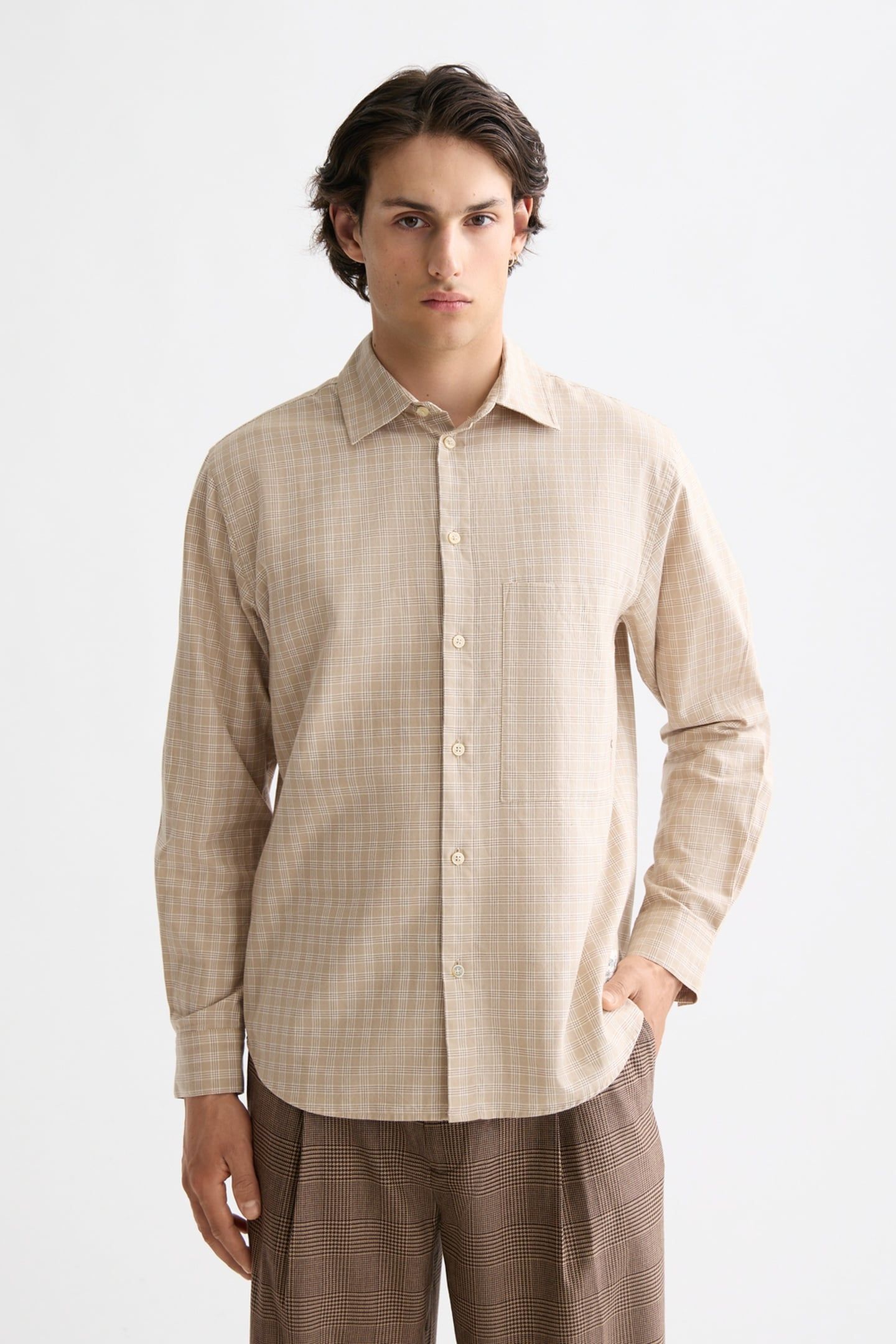 LIGHTWEIGHT FLANNEL CHECKED SHIRT PLAZA TAUPE CHECK 1