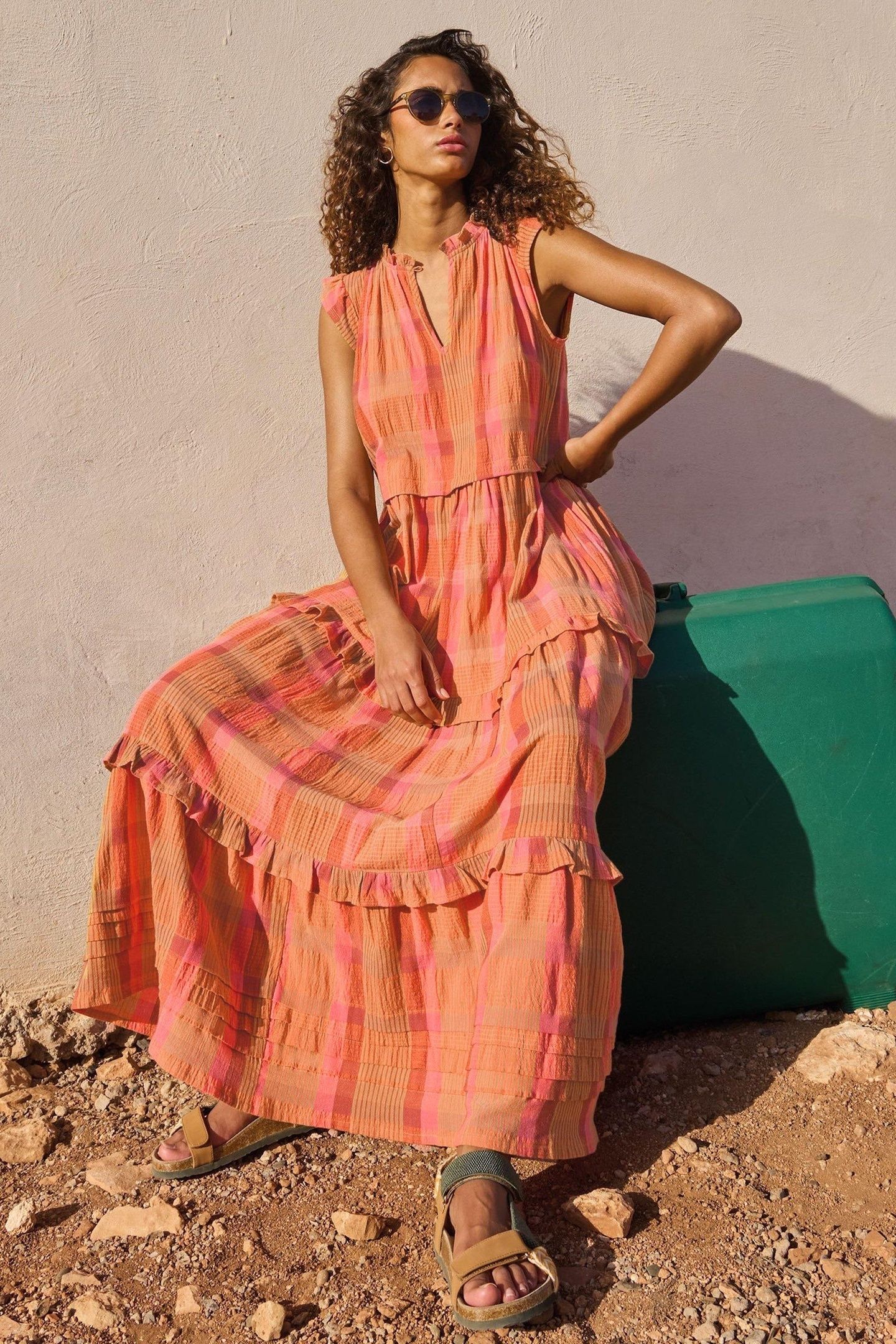 ROSIE CHECK MAXI DRESS PINK MULTI 6