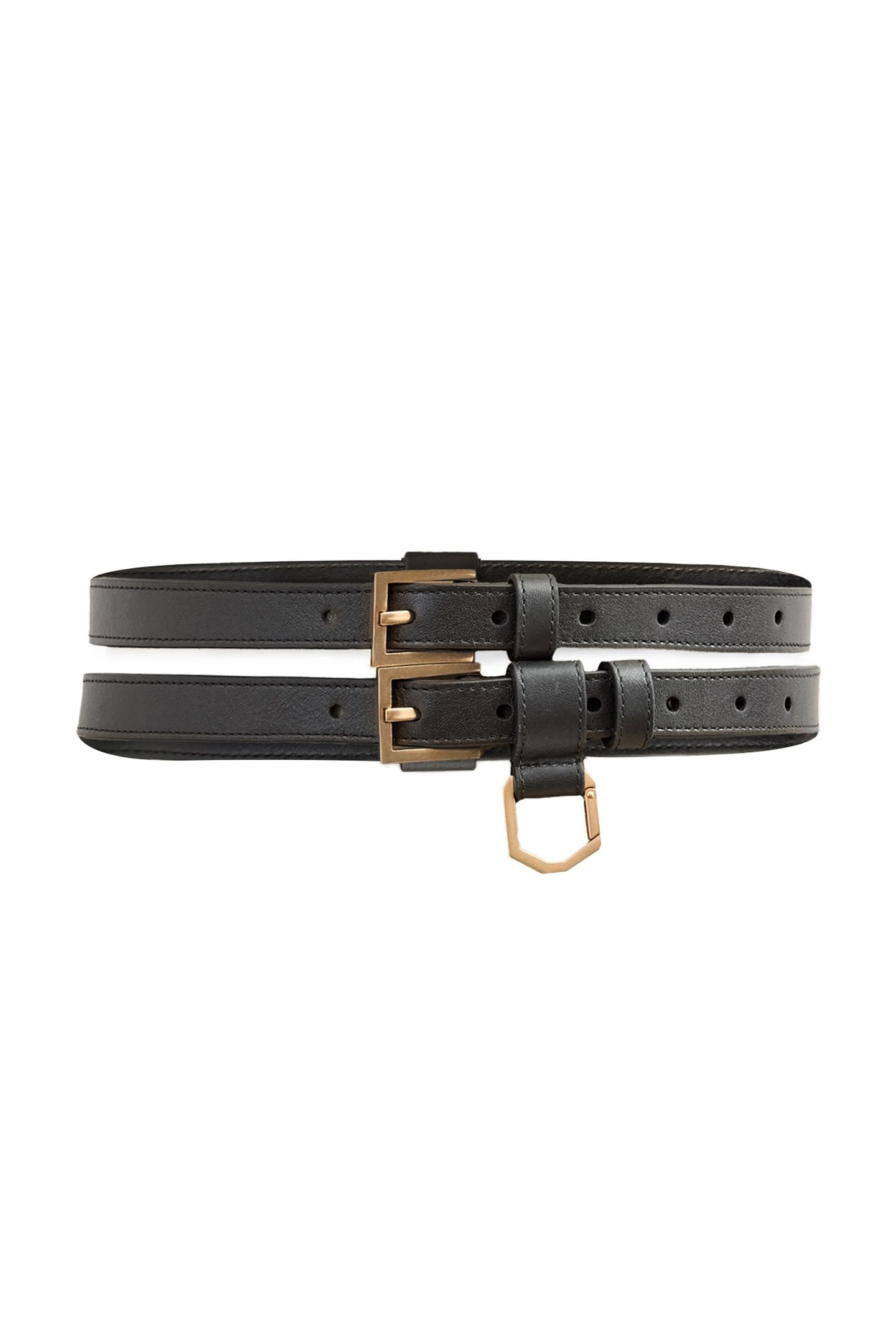 JANA DOUBLE BELT BLACK/WARM BRASS 2