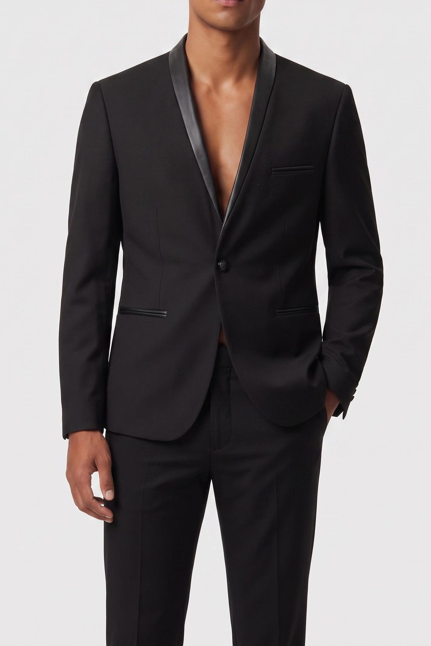 COLLARLESS SUIT JACKET BLACK 1
