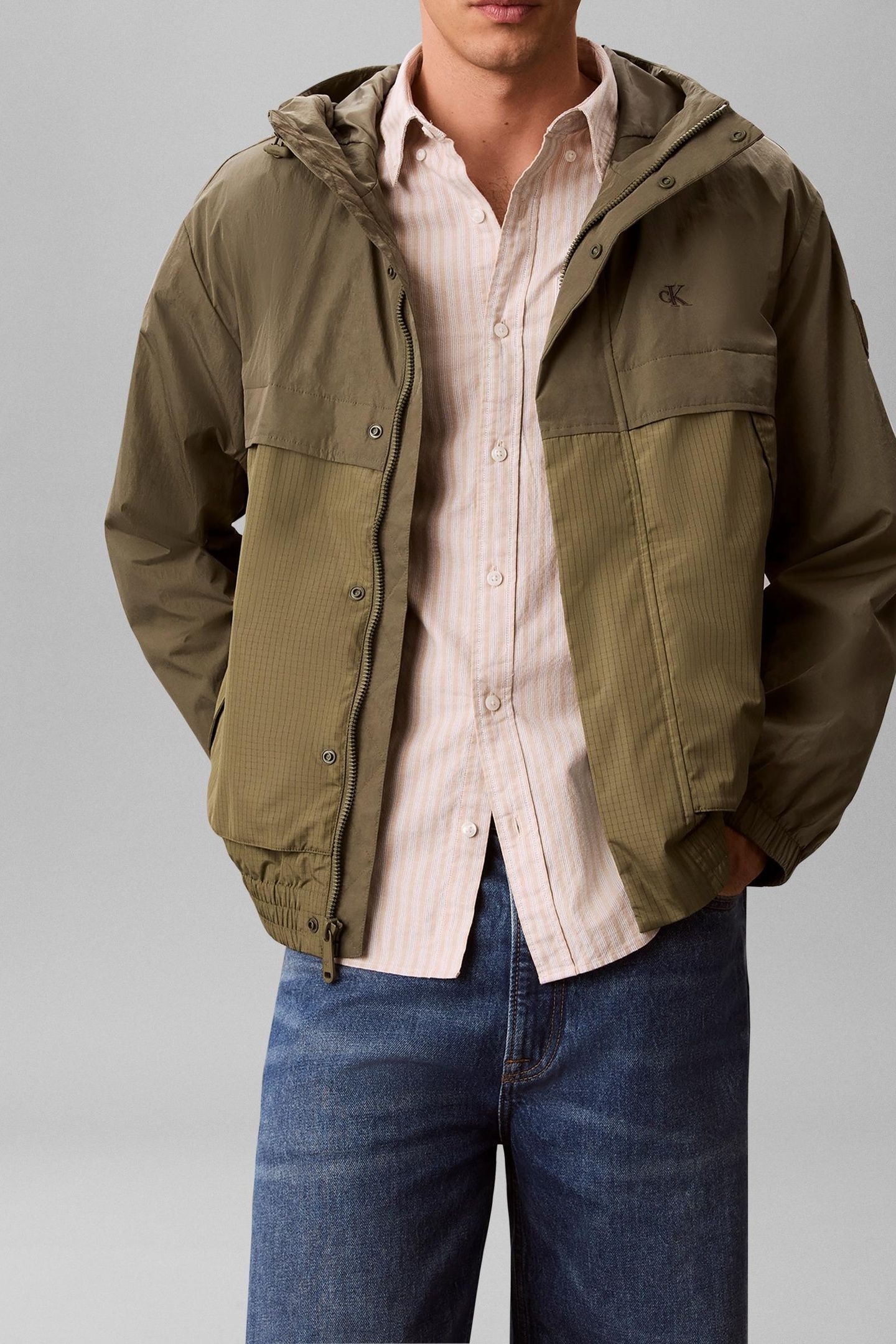 LONG SLEEVE LIGHTWEIGHT NYLON MIXED JACKET DUSTY OLIVE 1