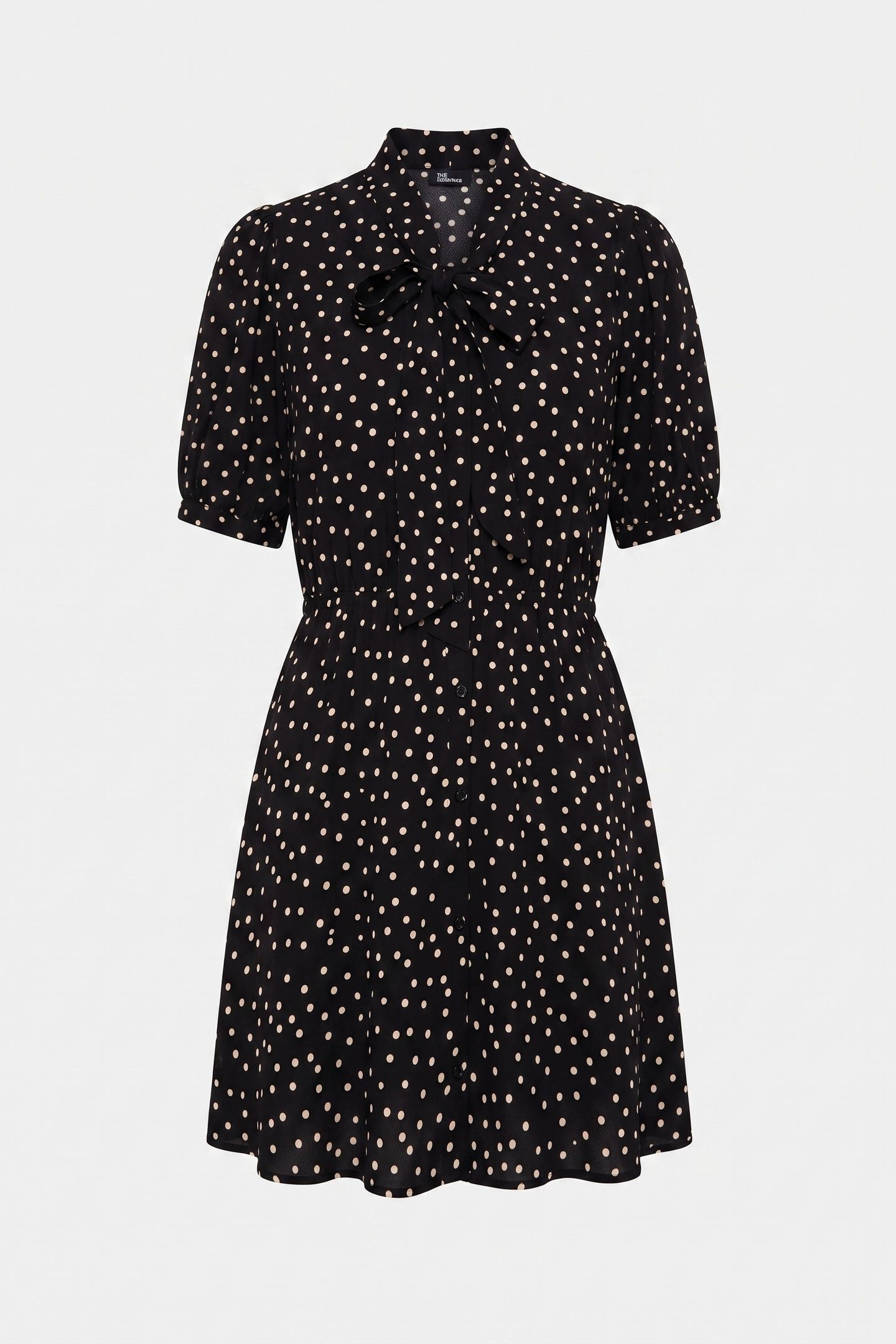 SHORT-SLEEVED POLKA DOT DRESS WITH A TIE BLACK WHITE 3