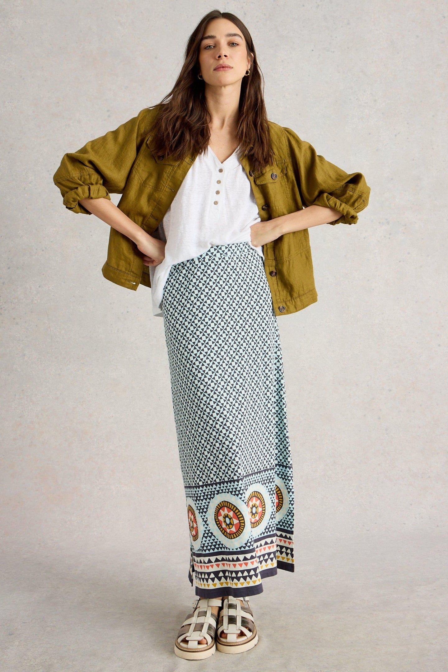 FAY JERSEY MAXI COLUMN SKIRT BLUE MULTI 1