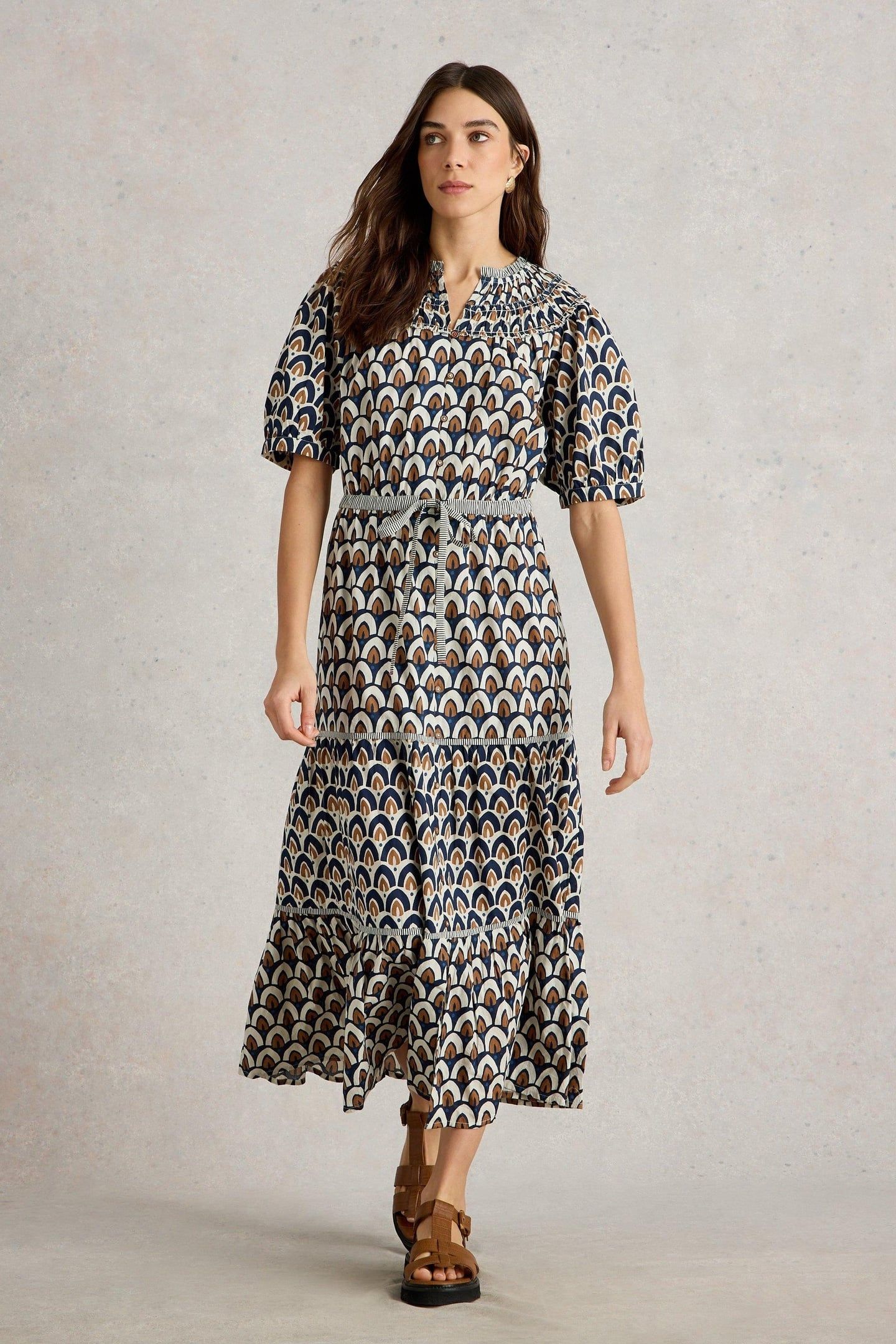 ARIEL TIERED WOVEN DRESS NAVY PRINT 1