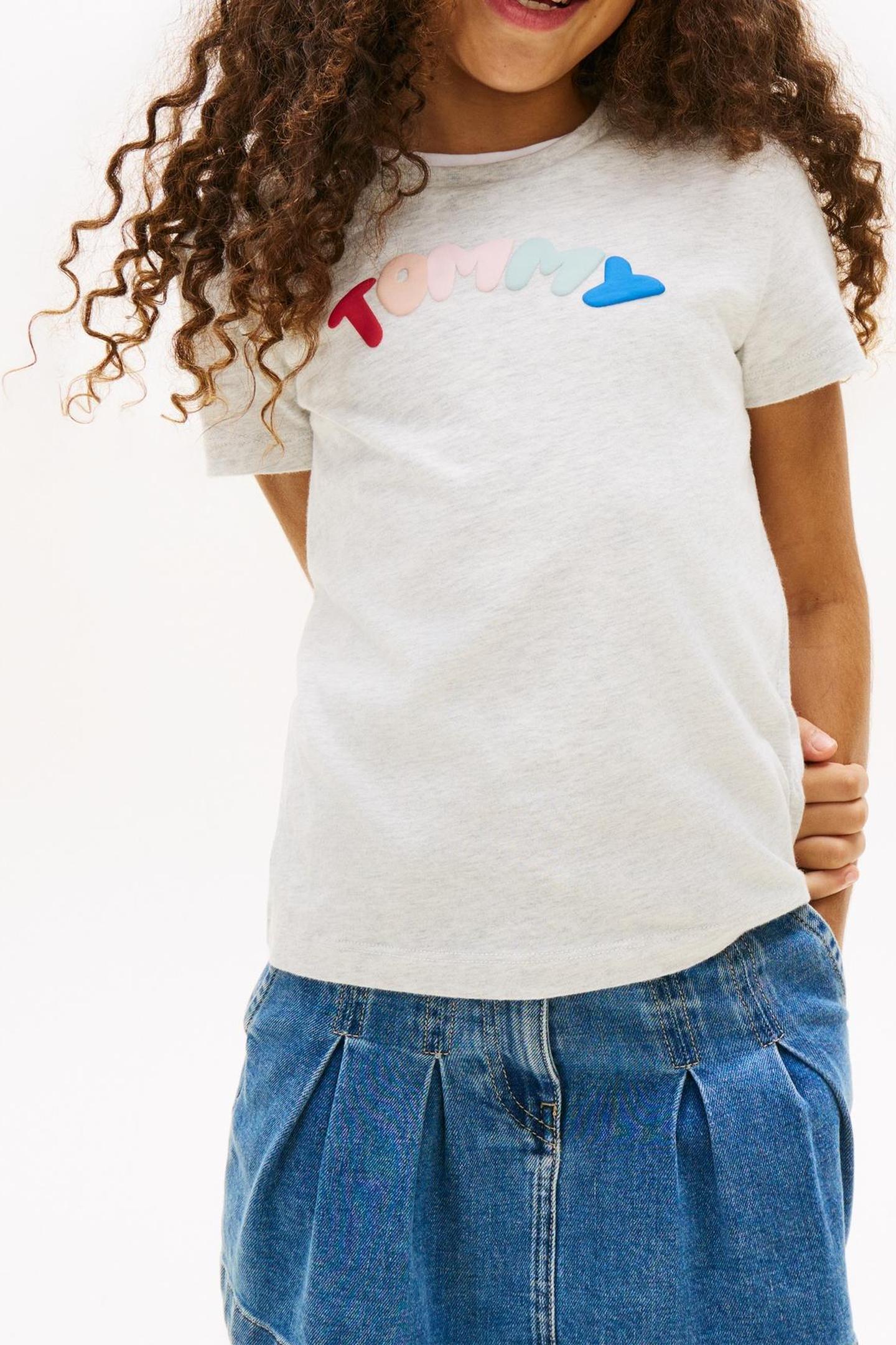 GIRLS TOMMY PUFF PRINT TEE LIGHT GREY HEATHER 1
