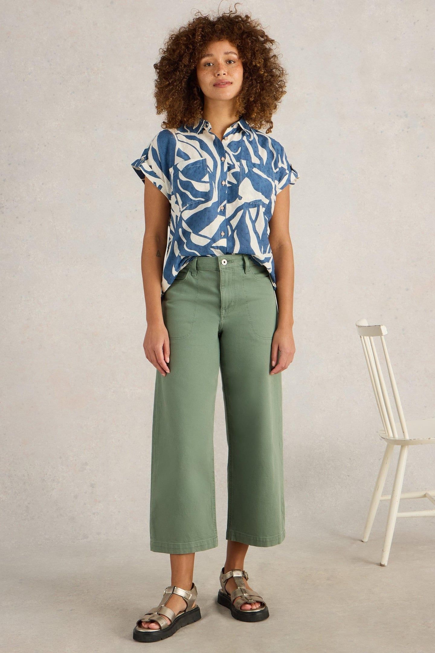 TIA WIDE LEG CROP JEAN MID GREEN 1