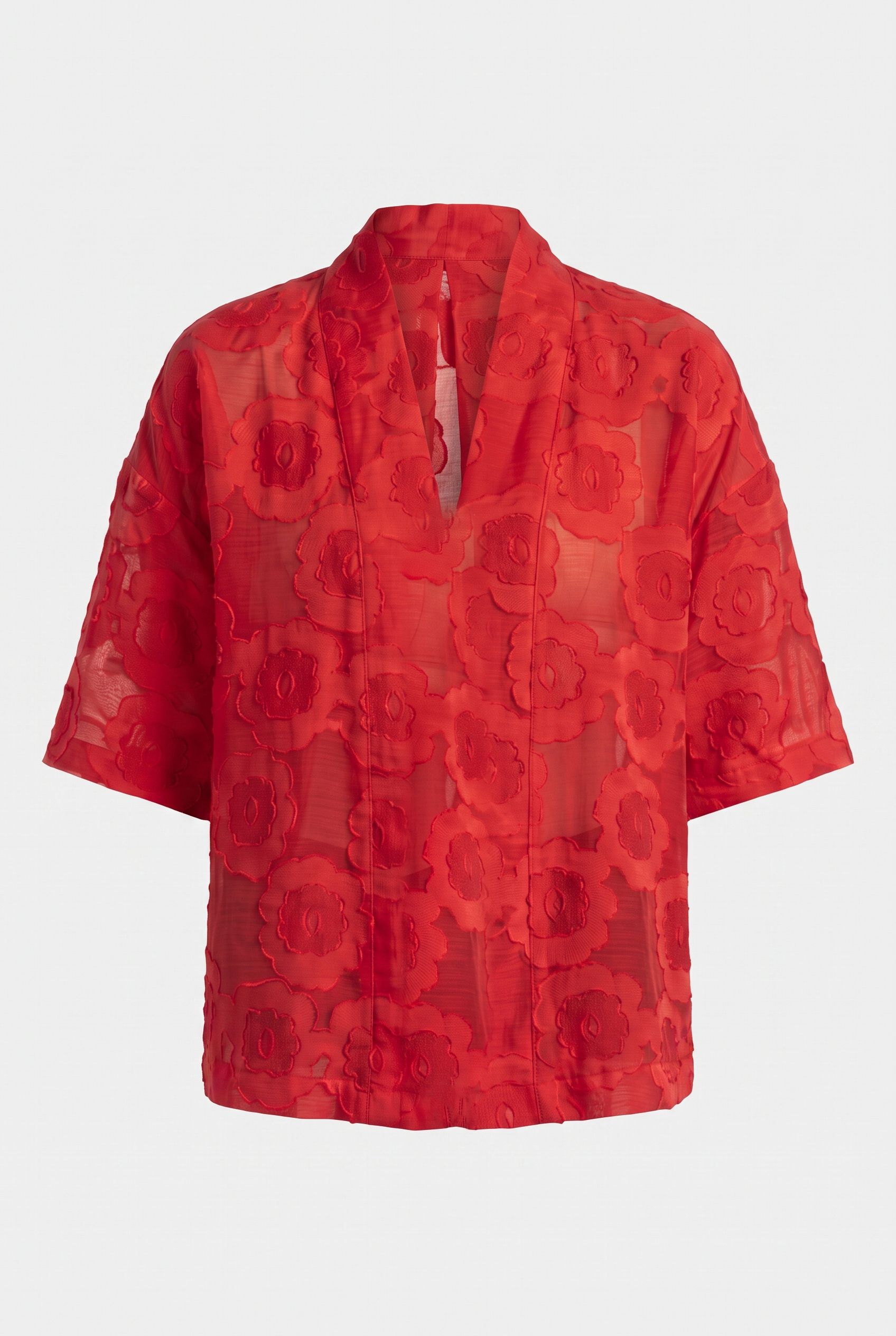 EMBROIDERED FLOWER V-NECK TOP BRIGHT RED 3