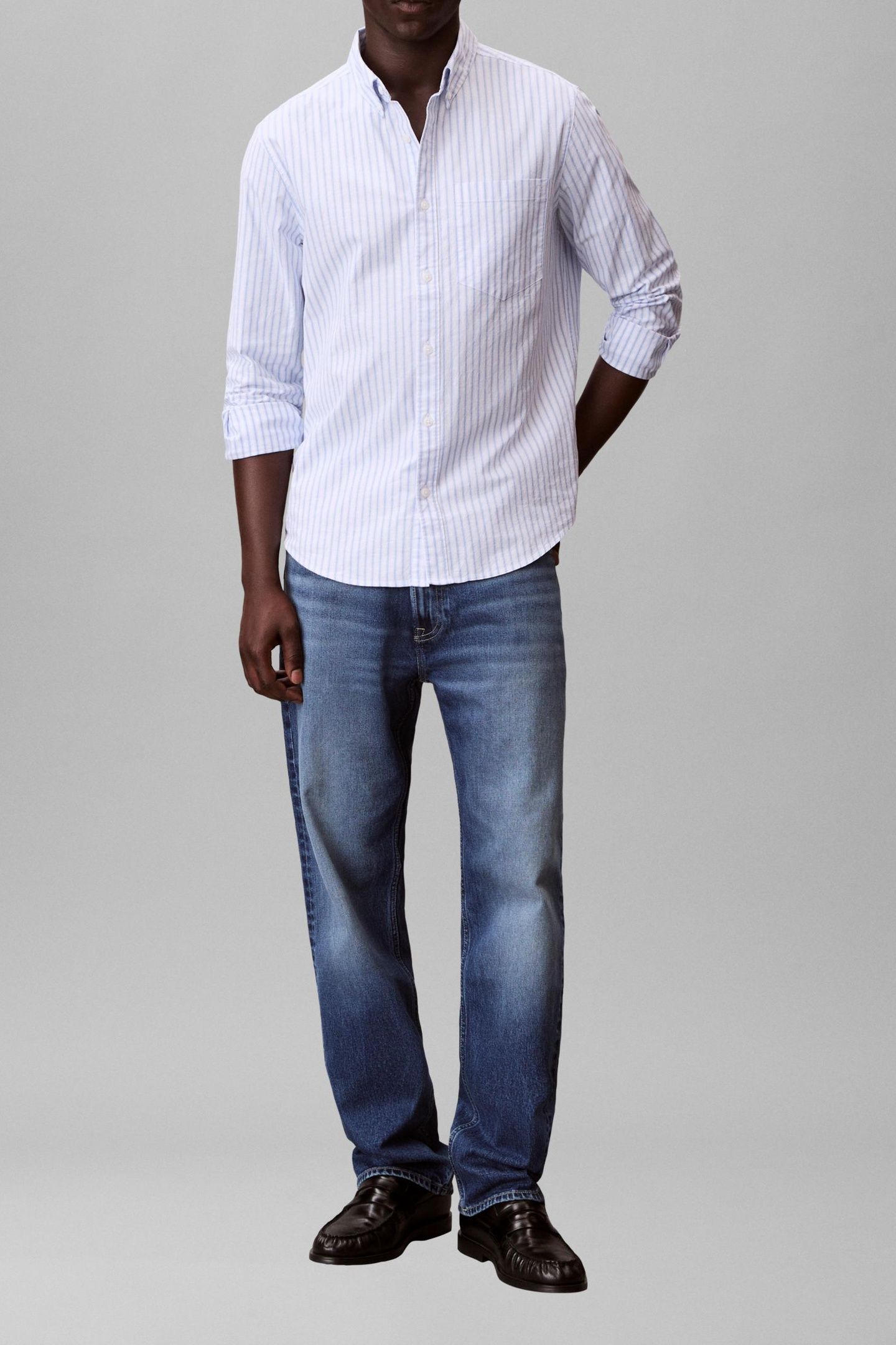 LONG SLEEVE YARN-DYED STRIPE OXFORD BLUE DESCENT 5