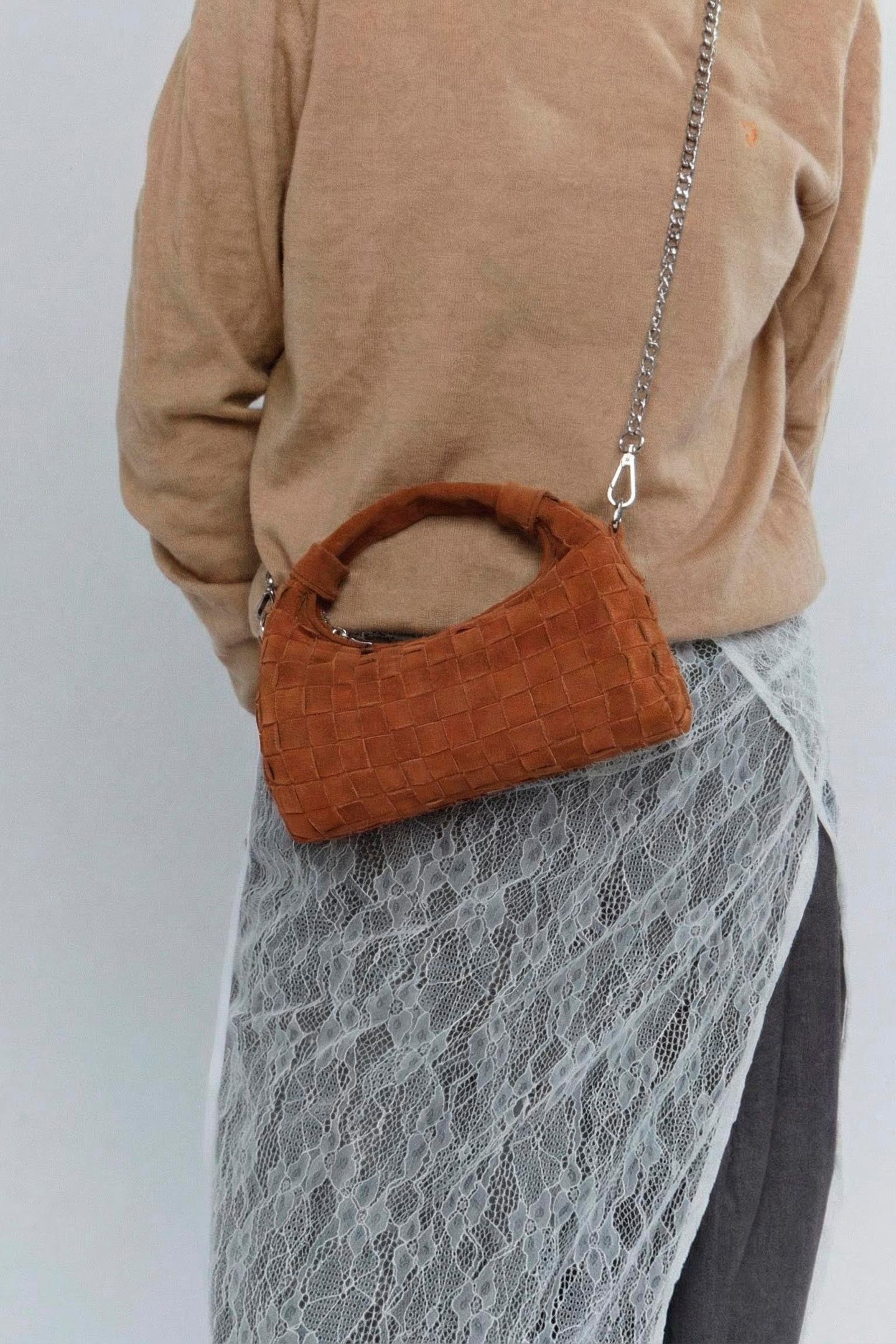 MINI DANDY BRAIDED SUEDE PECAN BROWN 2