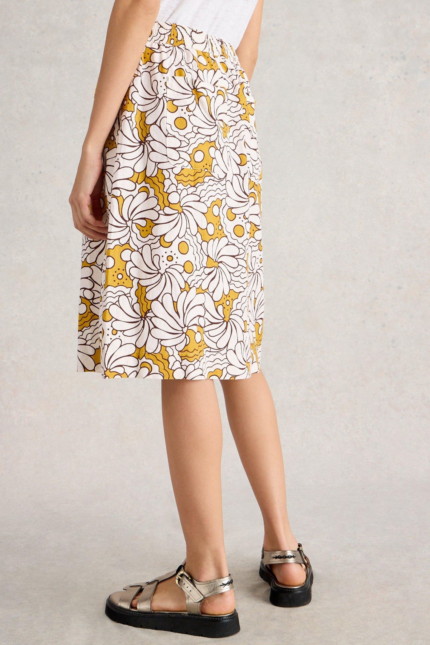 EVIE LINEN BLEND SKIRT YELLOW PRINT 4