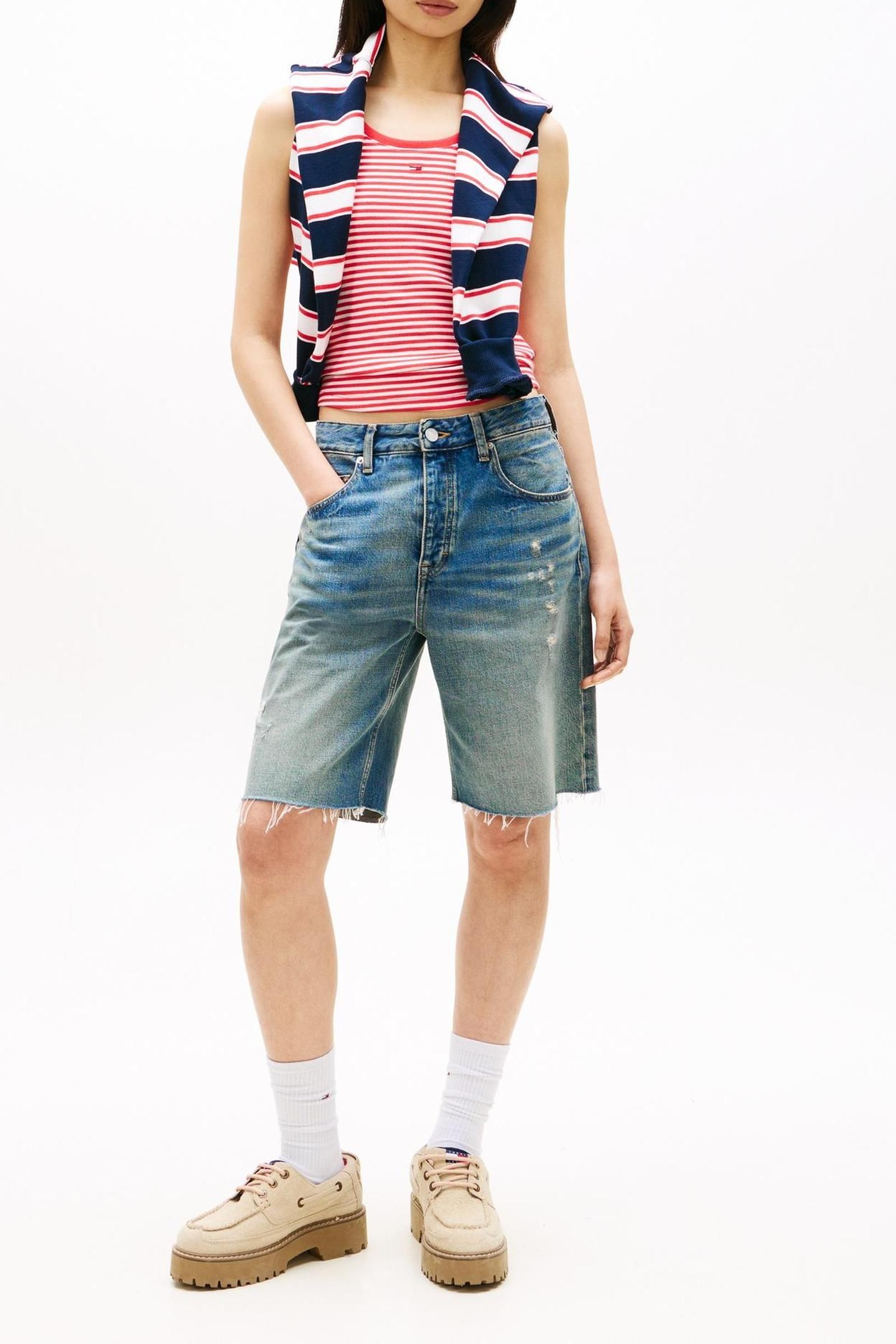 ESSENTIAL RIB TANK RED ALERT/STRIPE 2